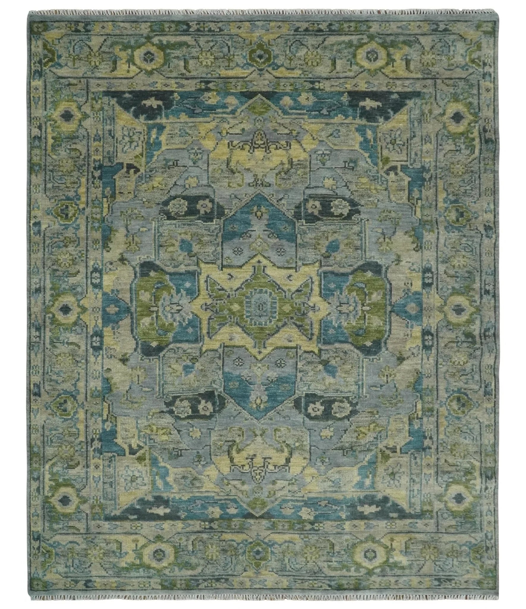 Custom Made Silver, Moss Green and Blue Heriz Traditional wool Area Rug - The Rug Decor