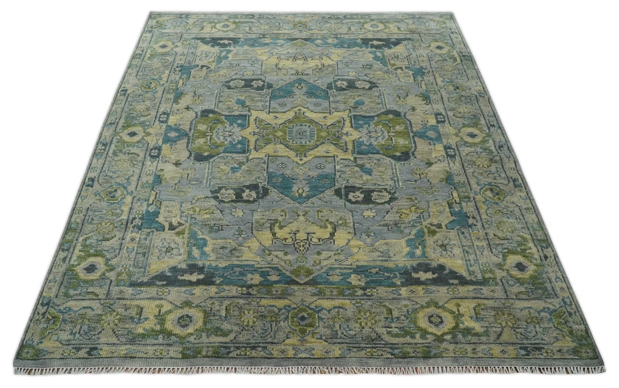 Custom Made Silver, Moss Green and Blue Heriz Traditional wool Area Rug - The Rug Decor