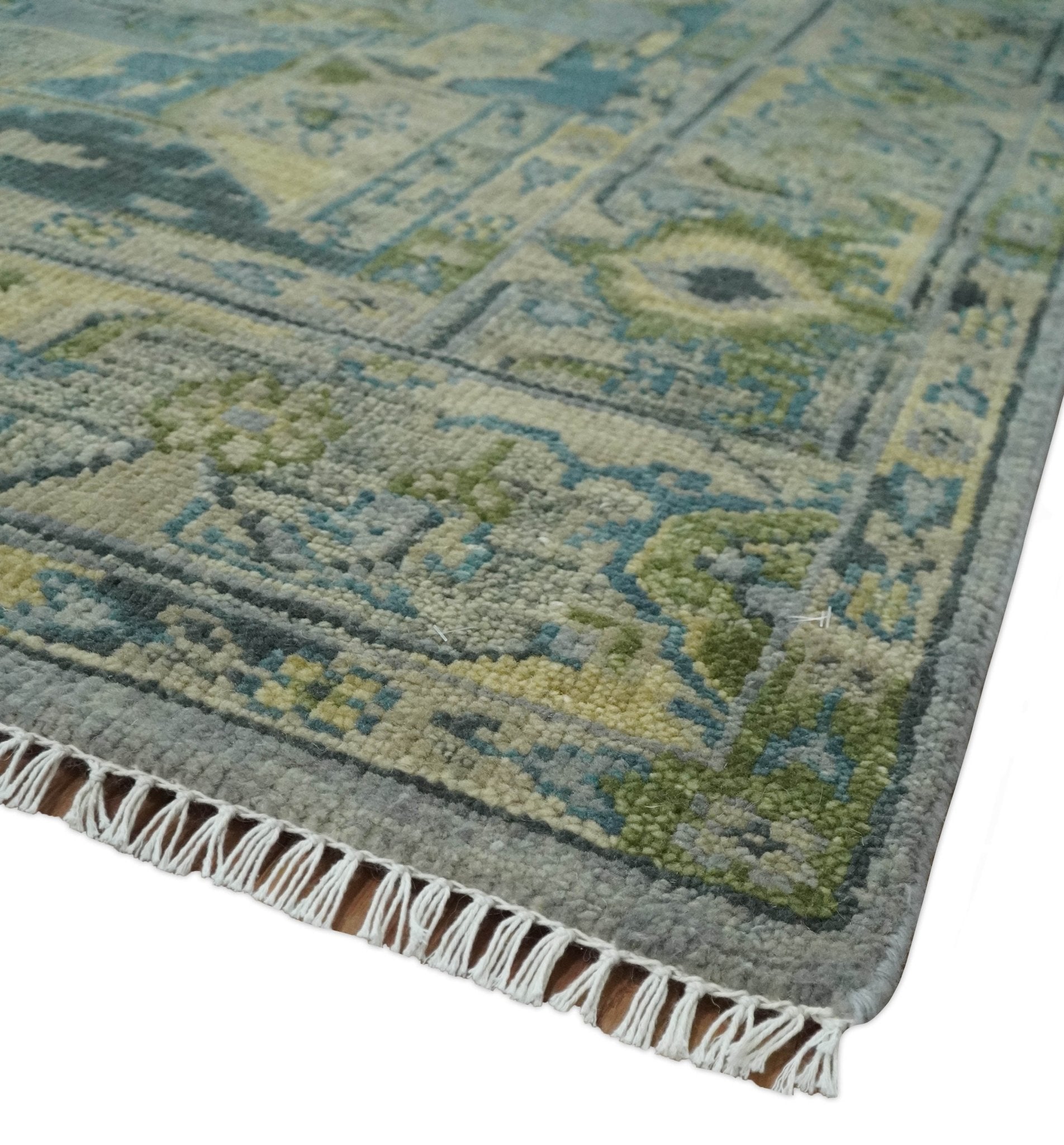 Custom Made Silver, Moss Green and Blue Heriz Traditional wool Area Rug - The Rug Decor