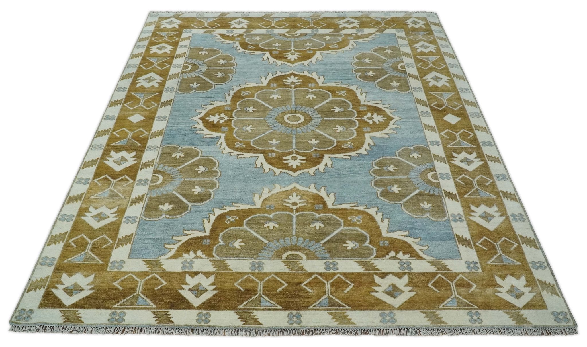 Custom Made Silver, Olive and Ivory Traditional Medallion Large Floral Design Hand knotted wool Area Rug - The Rug Decor