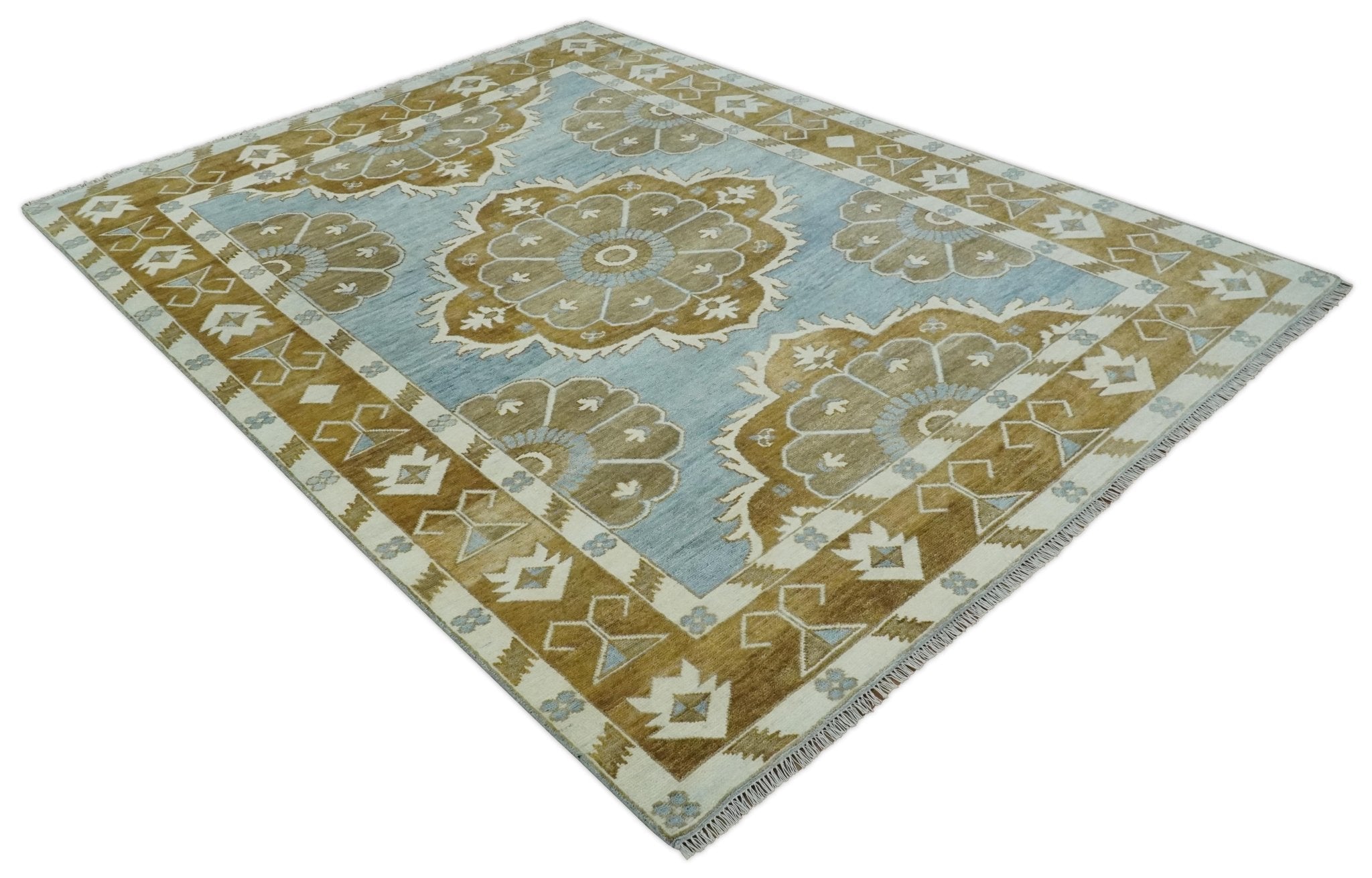Custom Made Silver, Olive and Ivory Traditional Medallion Large Floral Design Hand knotted wool Area Rug - The Rug Decor