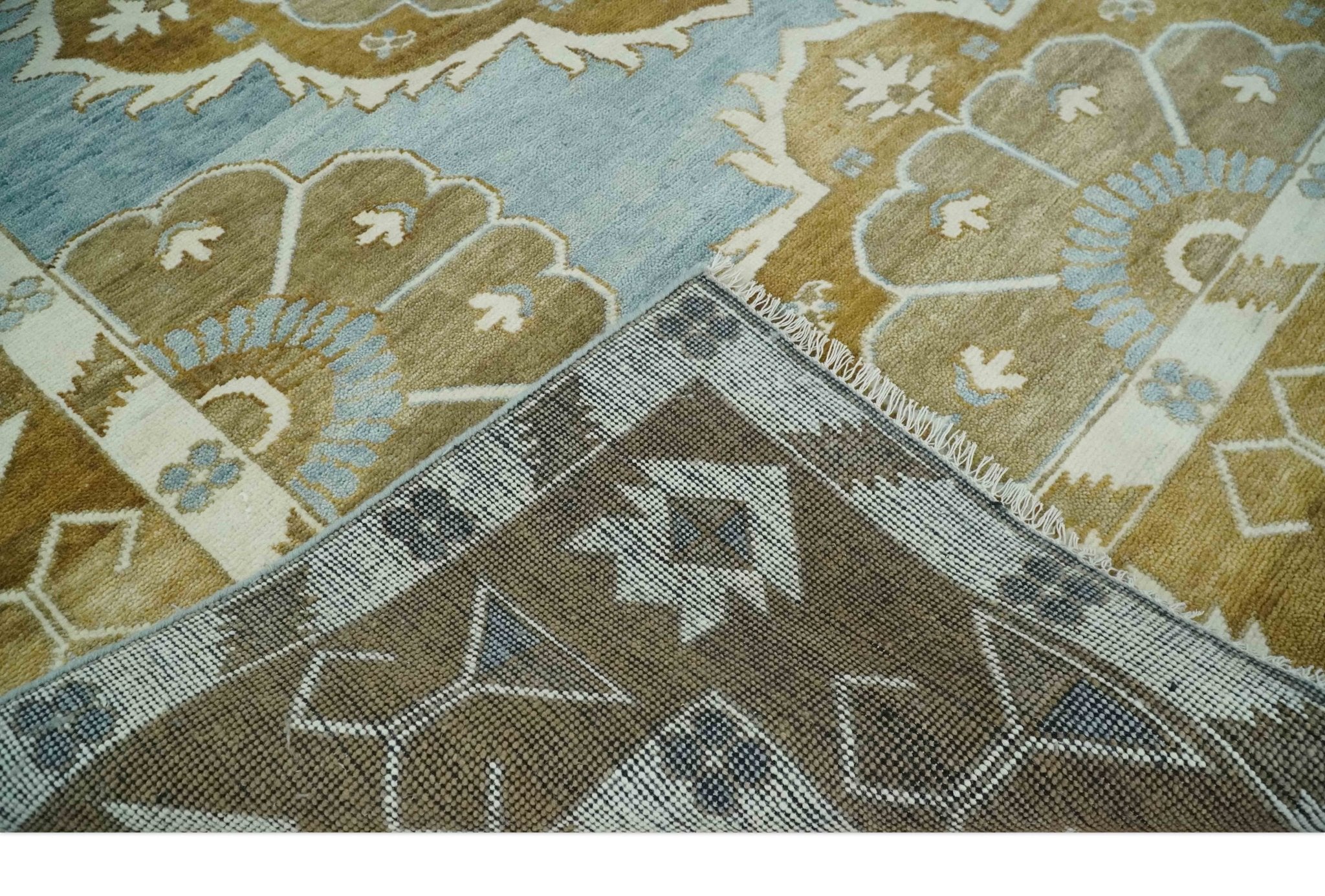 Custom Made Silver, Olive and Ivory Traditional Medallion Large Floral Design Hand knotted wool Area Rug - The Rug Decor