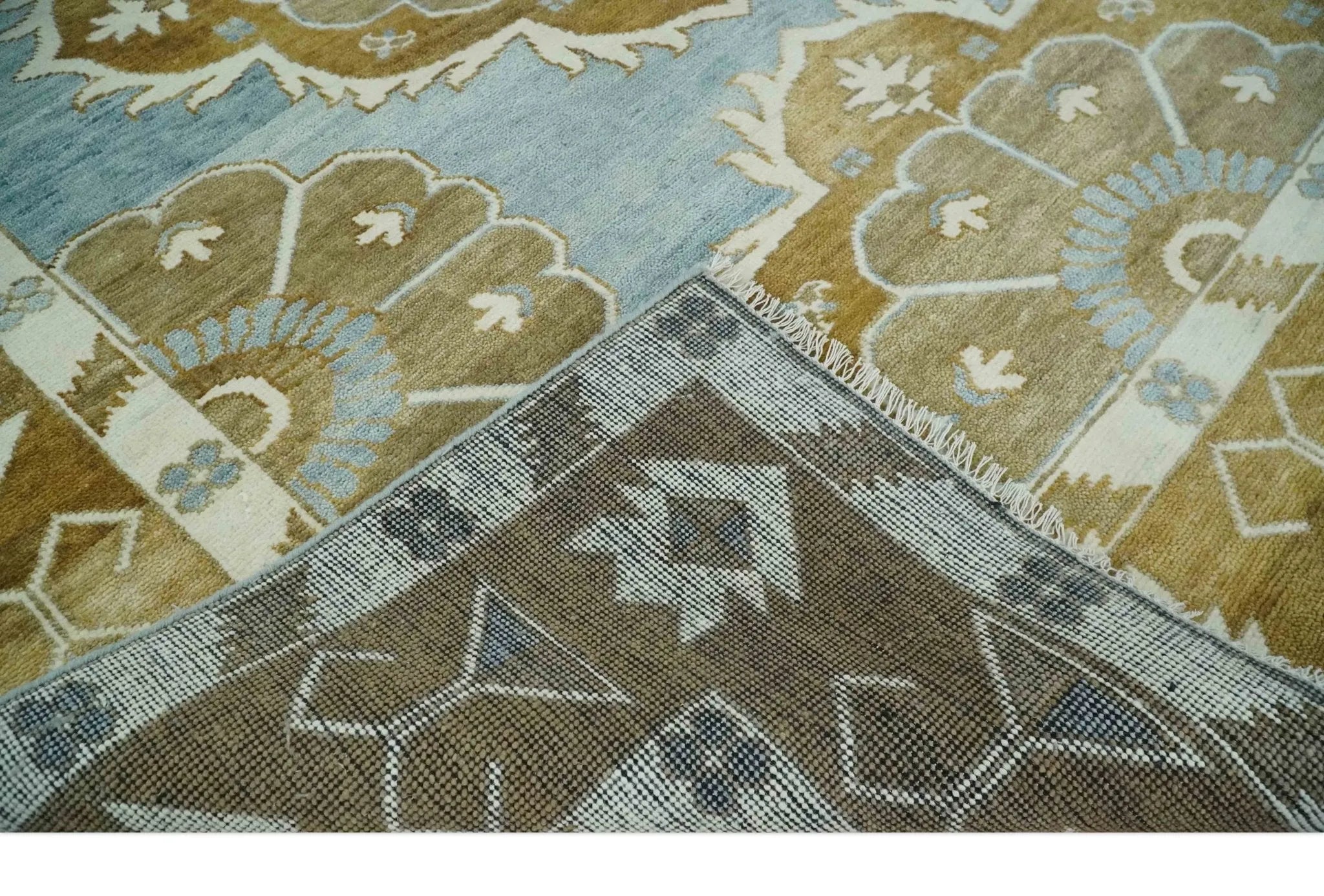 Custom Made Silver, Olive and Ivory Traditional Medallion Large Floral Design Hand knotted wool Area Rug - The Rug Decor