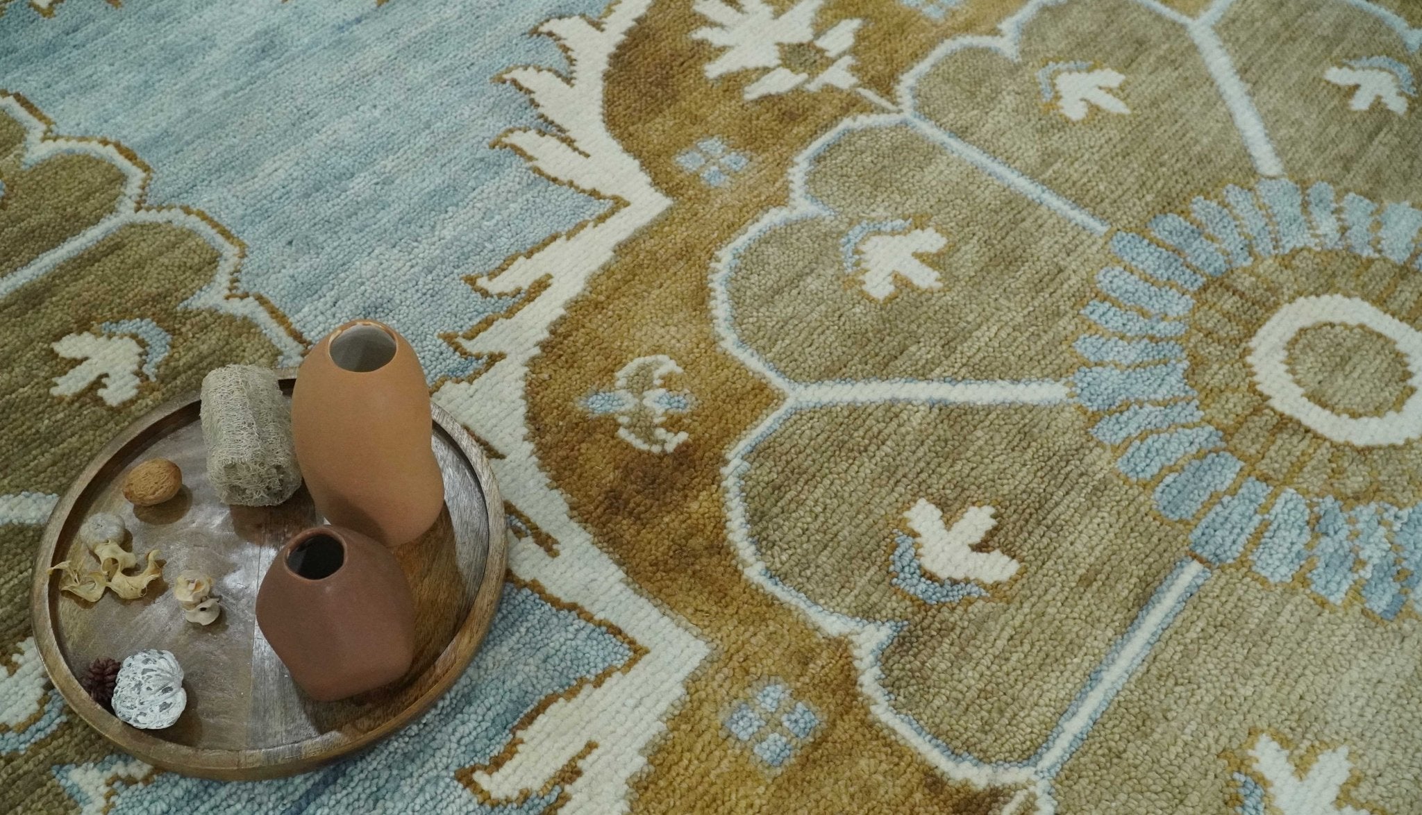 Custom Made Silver, Olive and Ivory Traditional Medallion Large Floral Design Hand knotted wool Area Rug - The Rug Decor