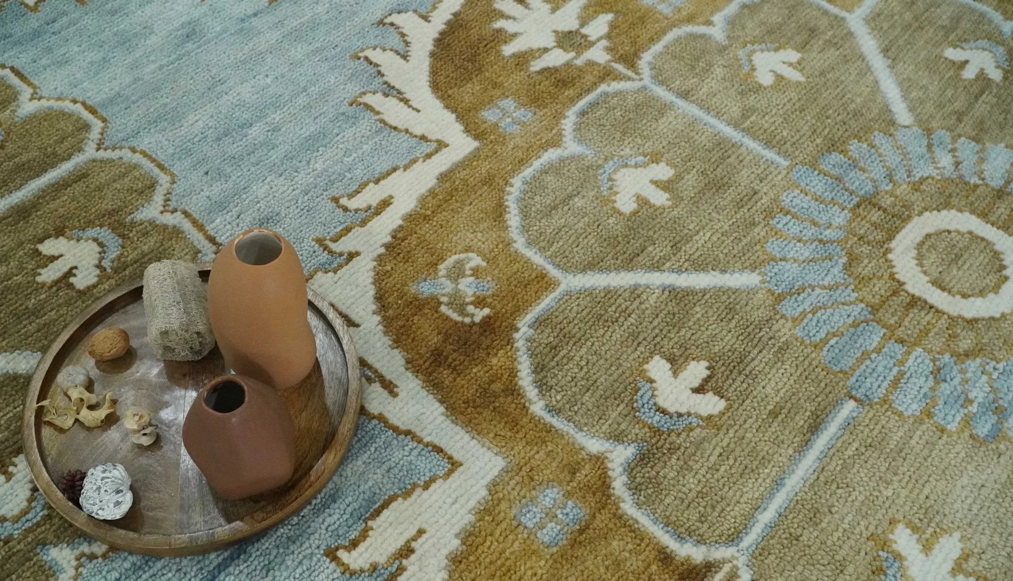 Custom Made Silver, Olive and Ivory Traditional Medallion Large Floral Design Hand knotted wool Area Rug - The Rug Decor