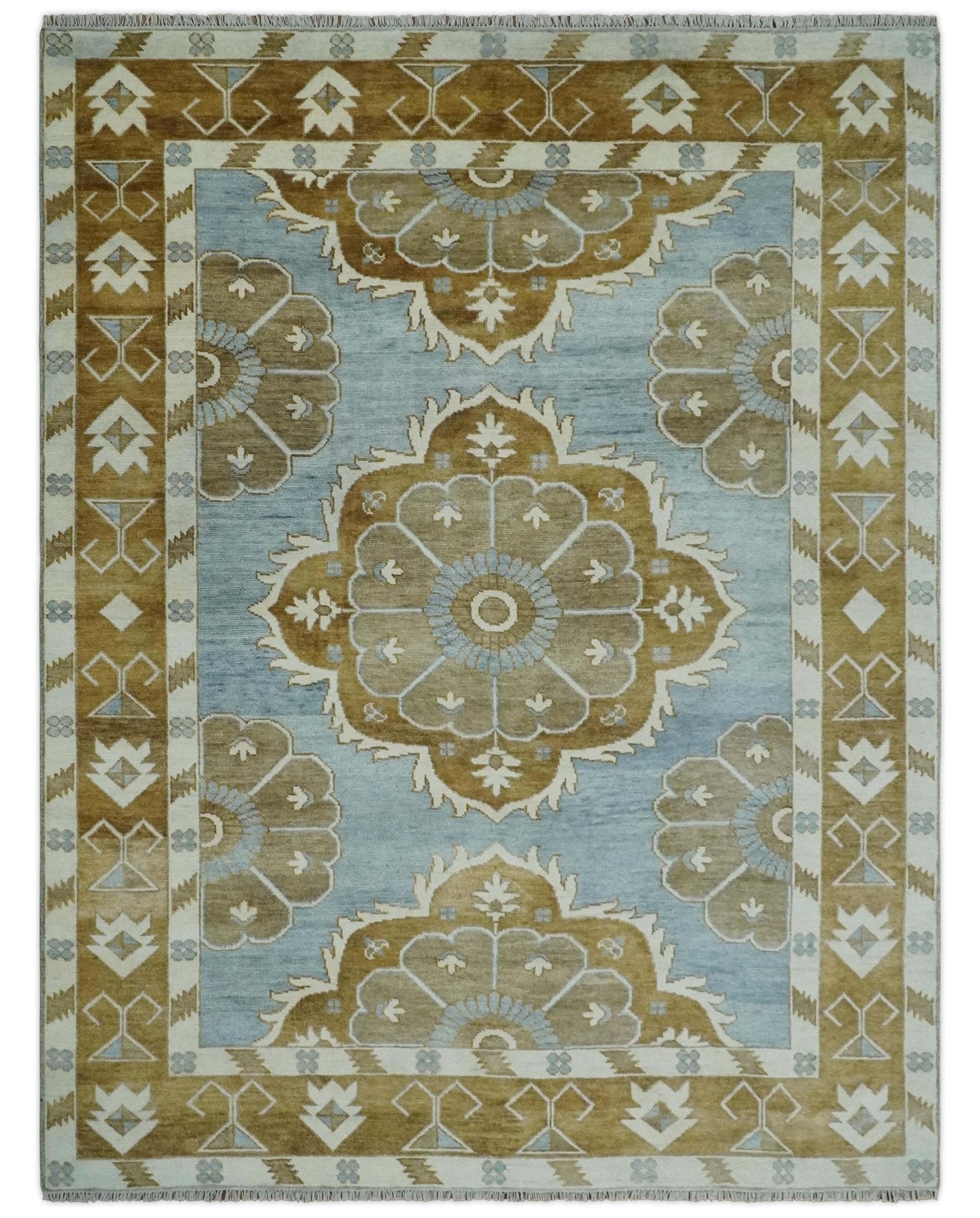 Custom Made Silver, Olive and Ivory Traditional Medallion Large Floral Design Hand knotted wool Area Rug - The Rug Decor
