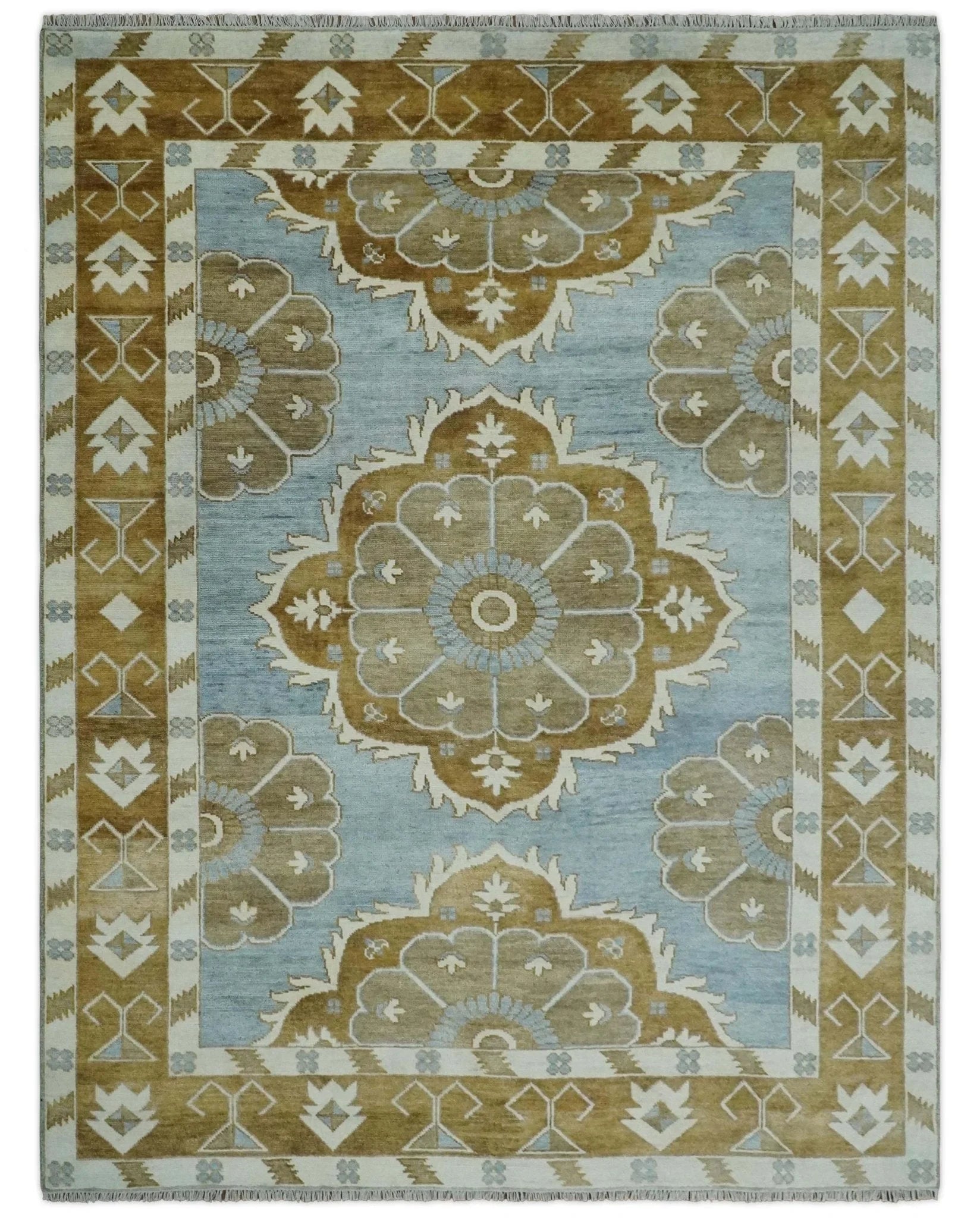 Custom Made Silver, Olive and Ivory Traditional Medallion Large Floral Design Hand knotted wool Area Rug - The Rug Decor