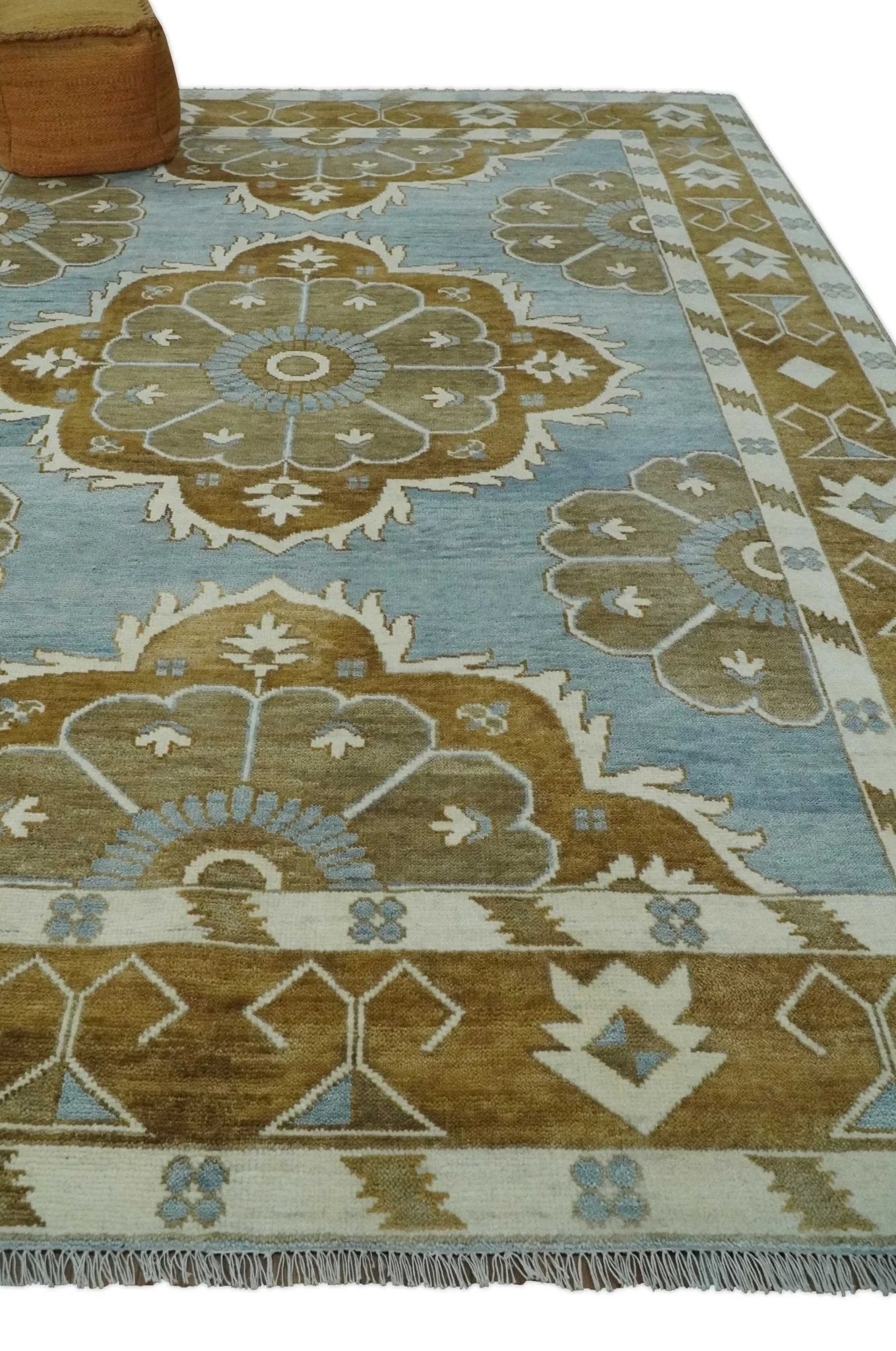 Custom Made Silver, Olive and Ivory Traditional Medallion Large Floral Design Hand knotted wool Area Rug - The Rug Decor