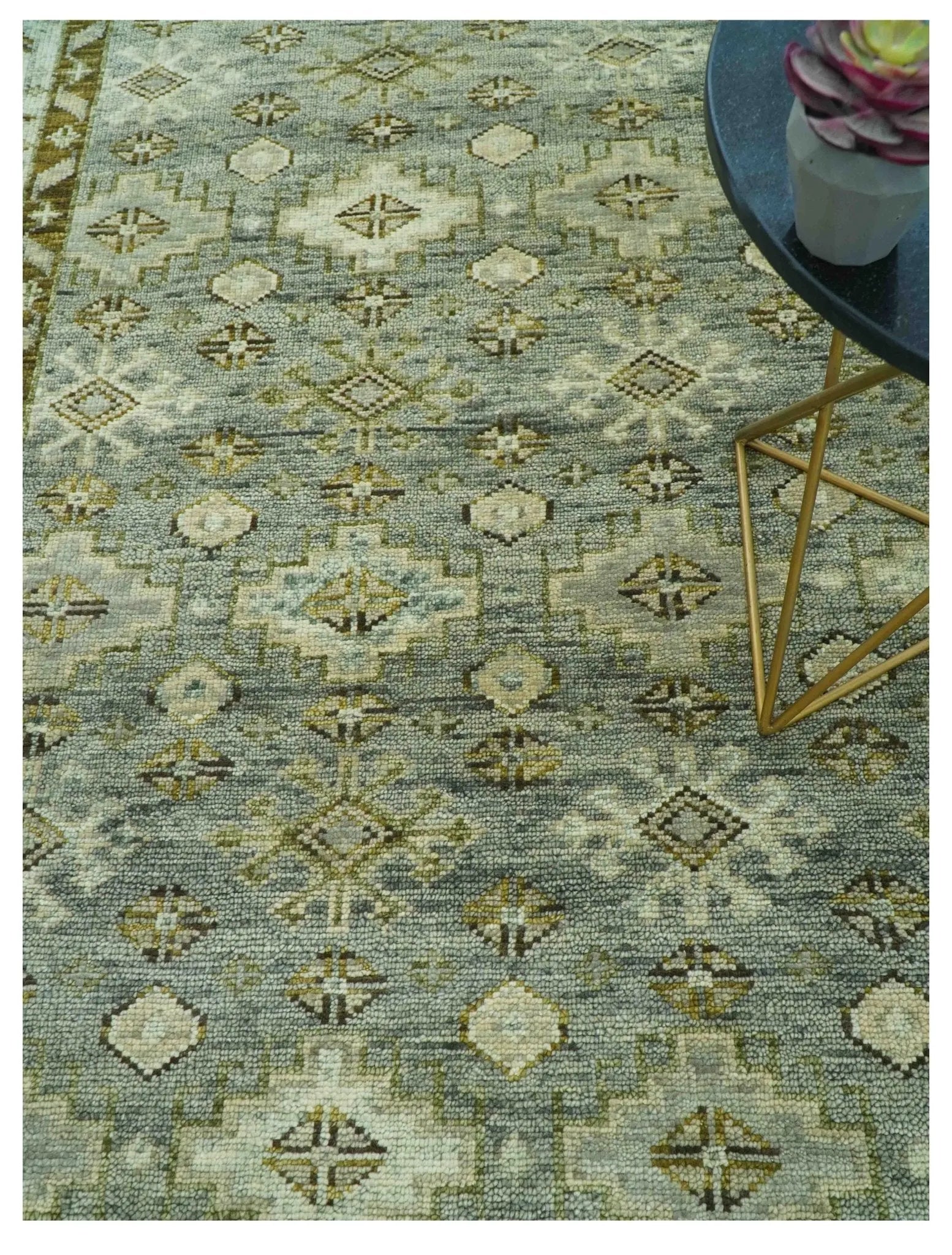 Custom Made Silver Traditional Heriz Design Hand Knotted wool area rug - The Rug Decor