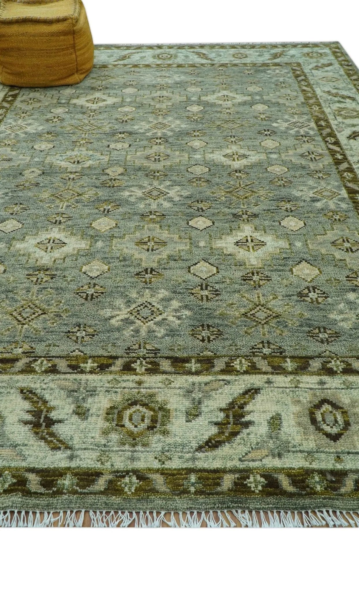 Custom Made Silver Traditional Heriz Design Hand Knotted wool area rug - The Rug Decor