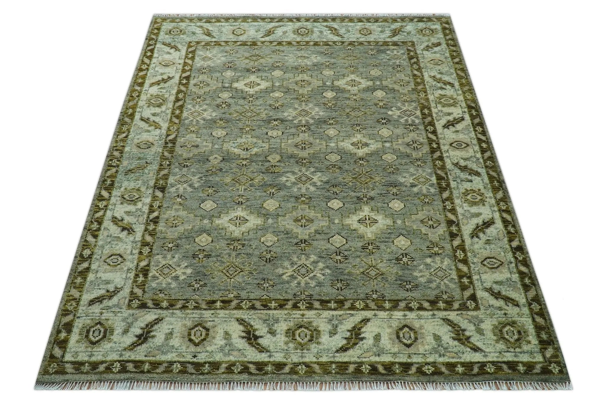 Custom Made Silver Traditional Heriz Design Hand Knotted wool area rug - The Rug Decor