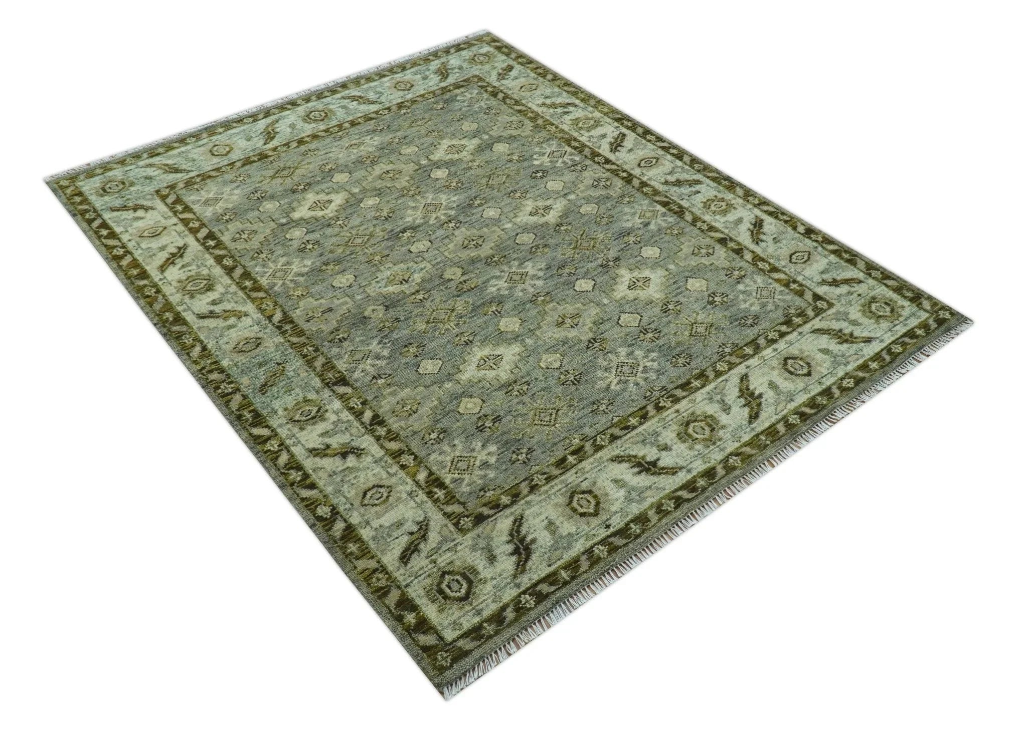 Custom Made Silver Traditional Heriz Design Hand Knotted wool area rug - The Rug Decor