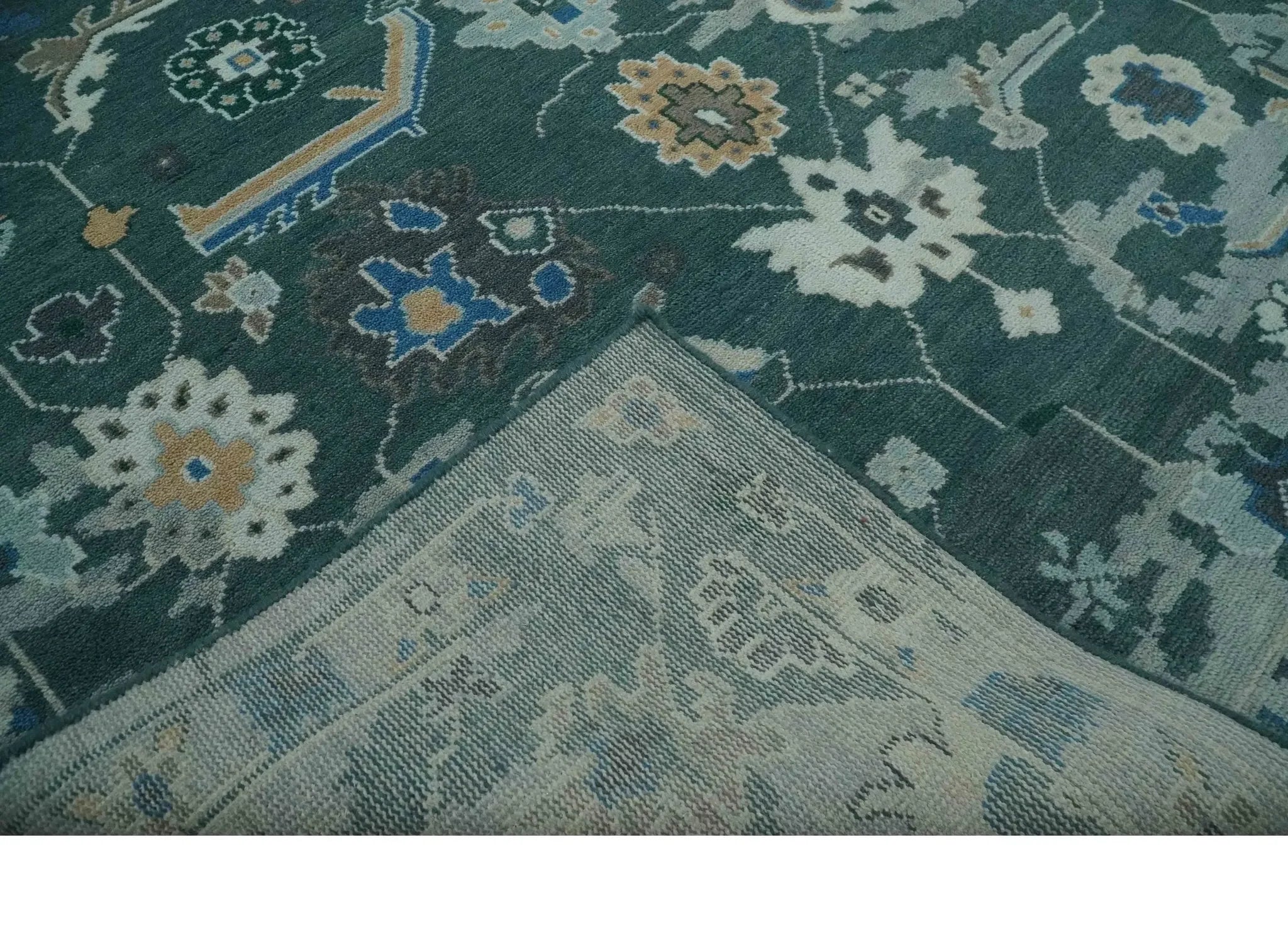 Custom Made Teal and Silver Traditional Oriental Oushak wool Area Rug - The Mayfair Hall