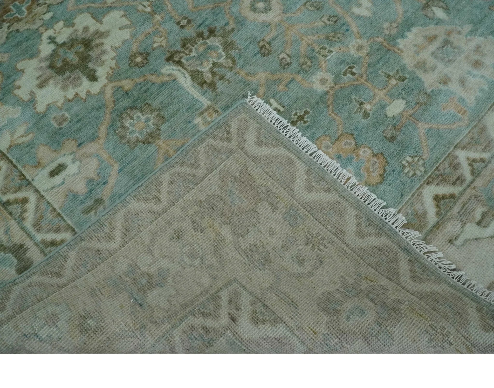 Custom Made Traditional Aqua and Silver Antique Style Multi size Hand knotted Wool Area Rug - The Rug Decor