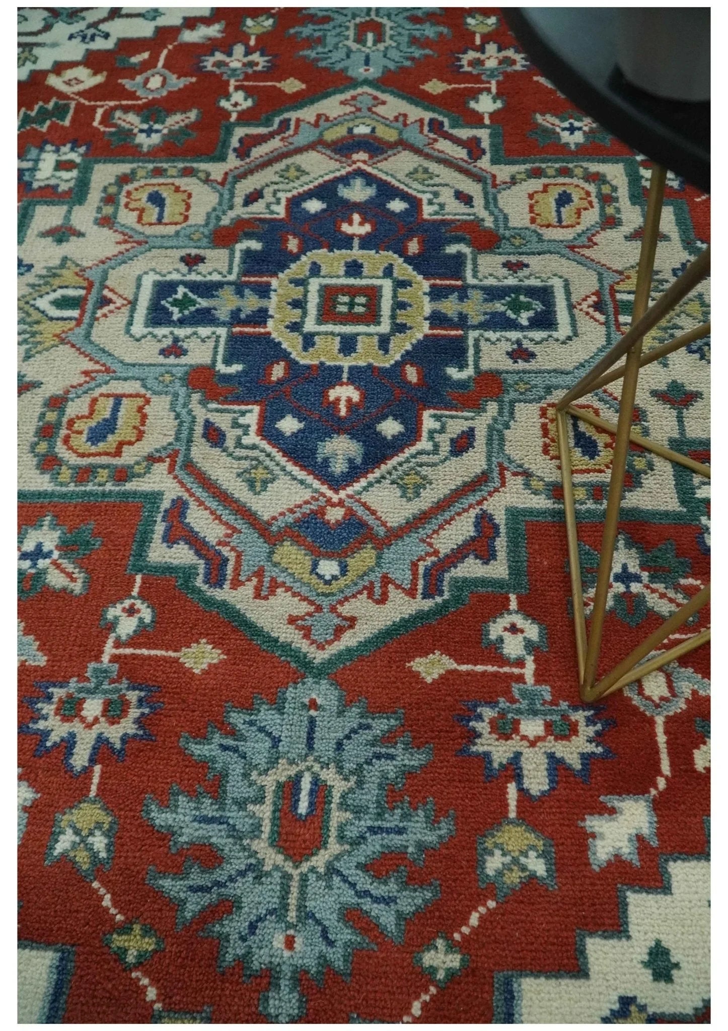 Custom Made Traditional Brown, Ivory and Blue Heriz Medallion Wool Area Rug - The Rug Decor