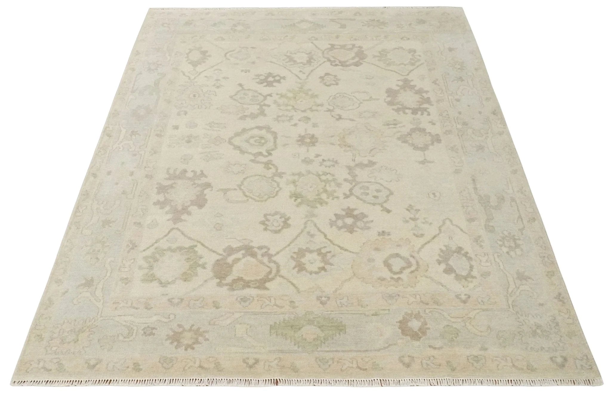 Custom Made Traditional Camel and Silver Antique Style Oushak Hand knotted Wool Area Rug - The Rug Decor