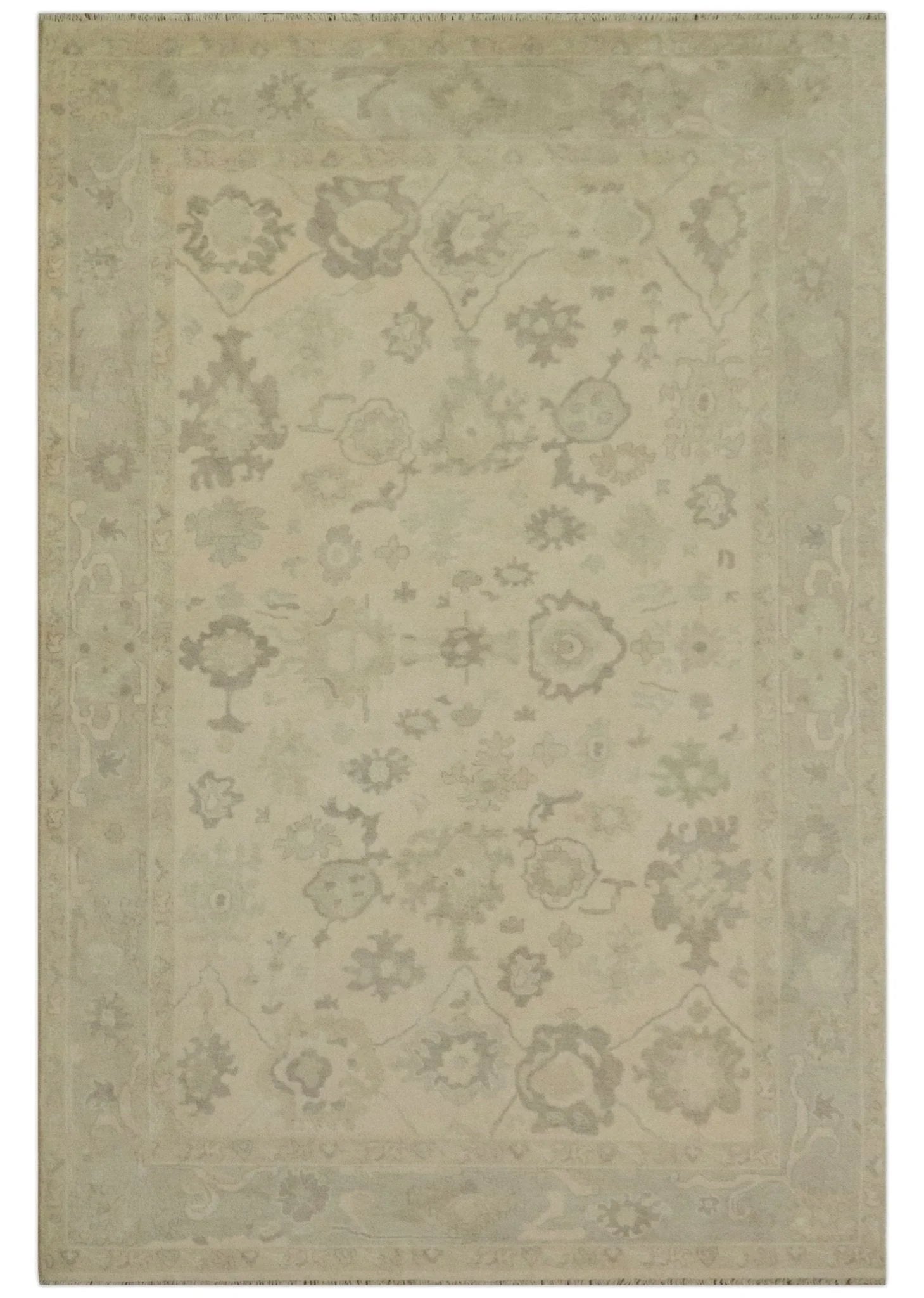 Custom Made Traditional Camel and Silver Antique Style Oushak Hand knotted Wool Area Rug - The Rug Decor