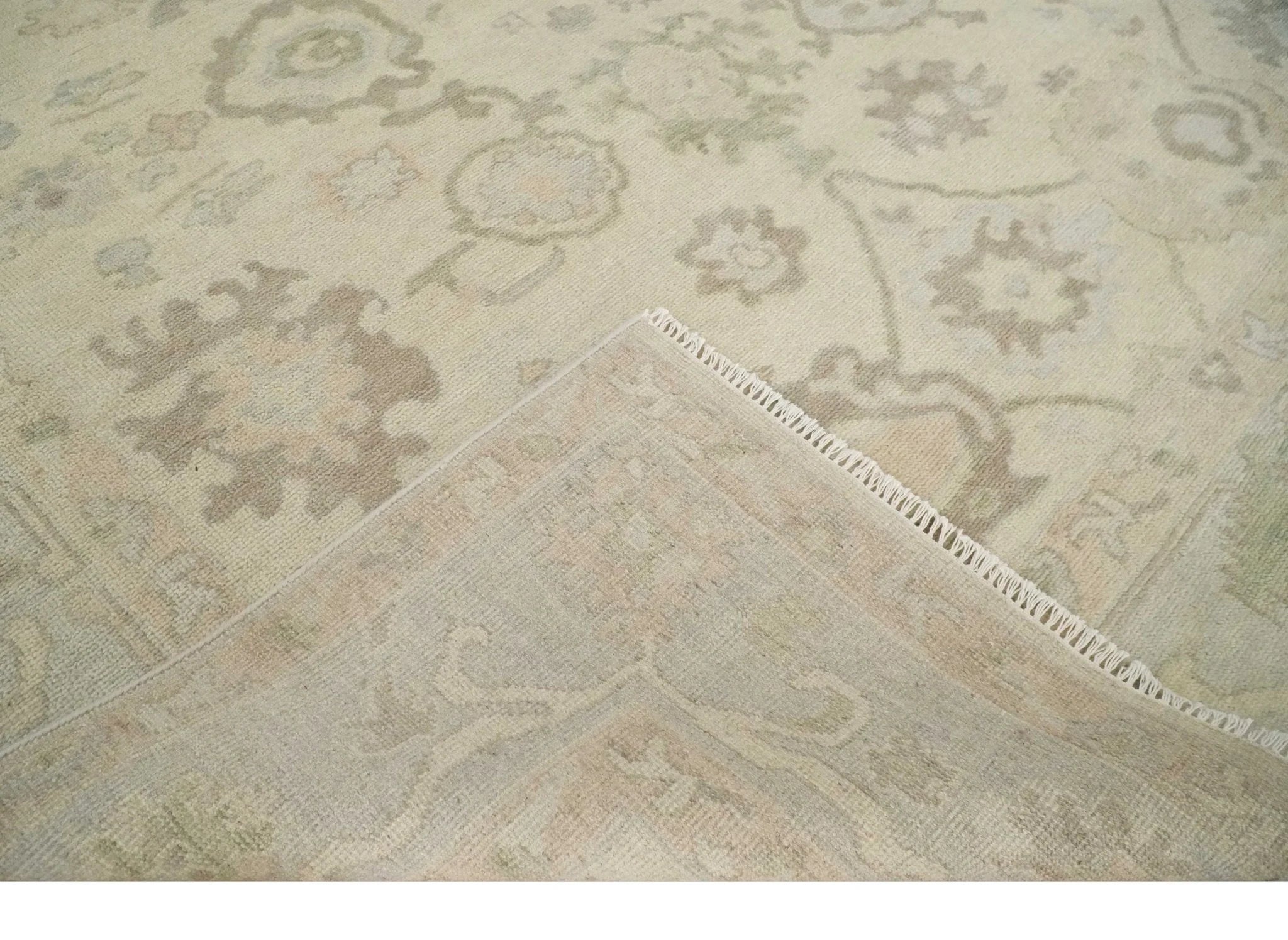 Custom Made Traditional Camel and Silver Antique Style Oushak Hand knotted Wool Area Rug - The Rug Decor