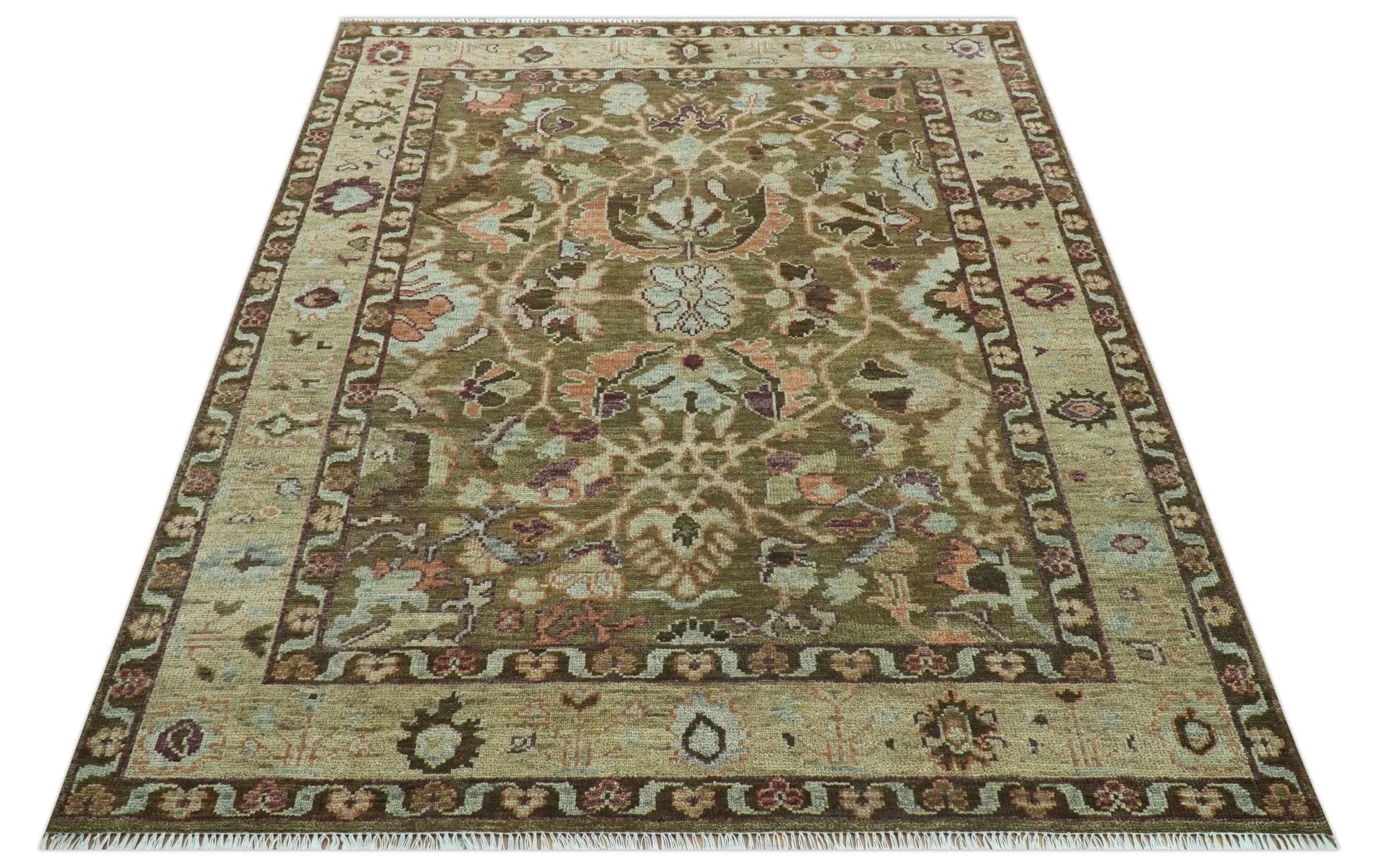 Custom Made Traditional Design Brown And Beige Hand Knotted wool area rug - The Rug Decor