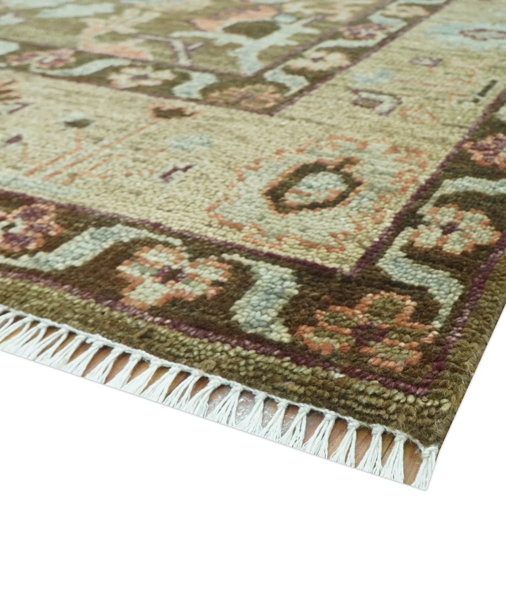 Custom Made Traditional Design Brown And Beige Hand Knotted wool area rug - The Rug Decor