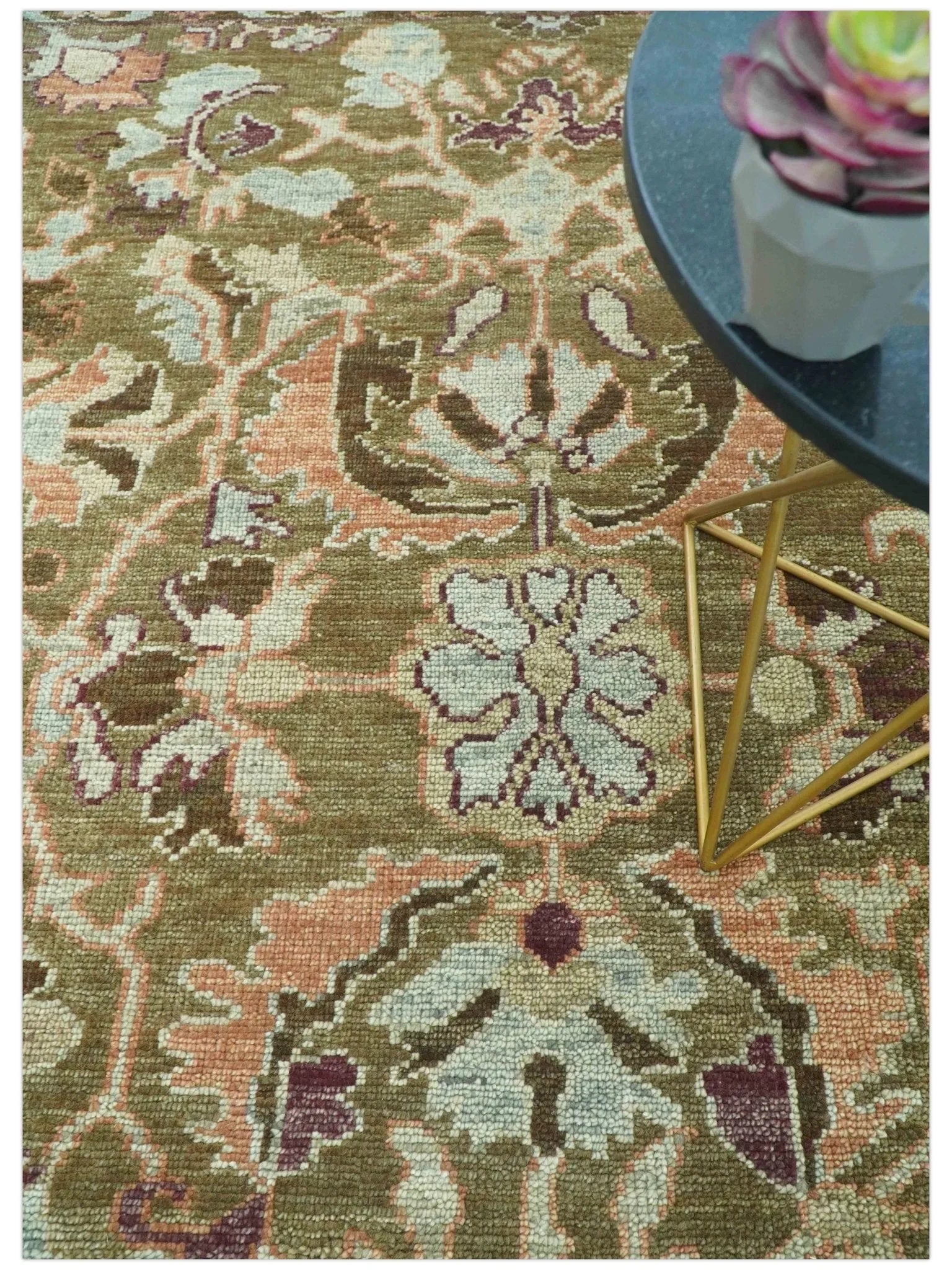 Custom Made Traditional Design Brown And Beige Hand Knotted wool area rug - The Rug Decor