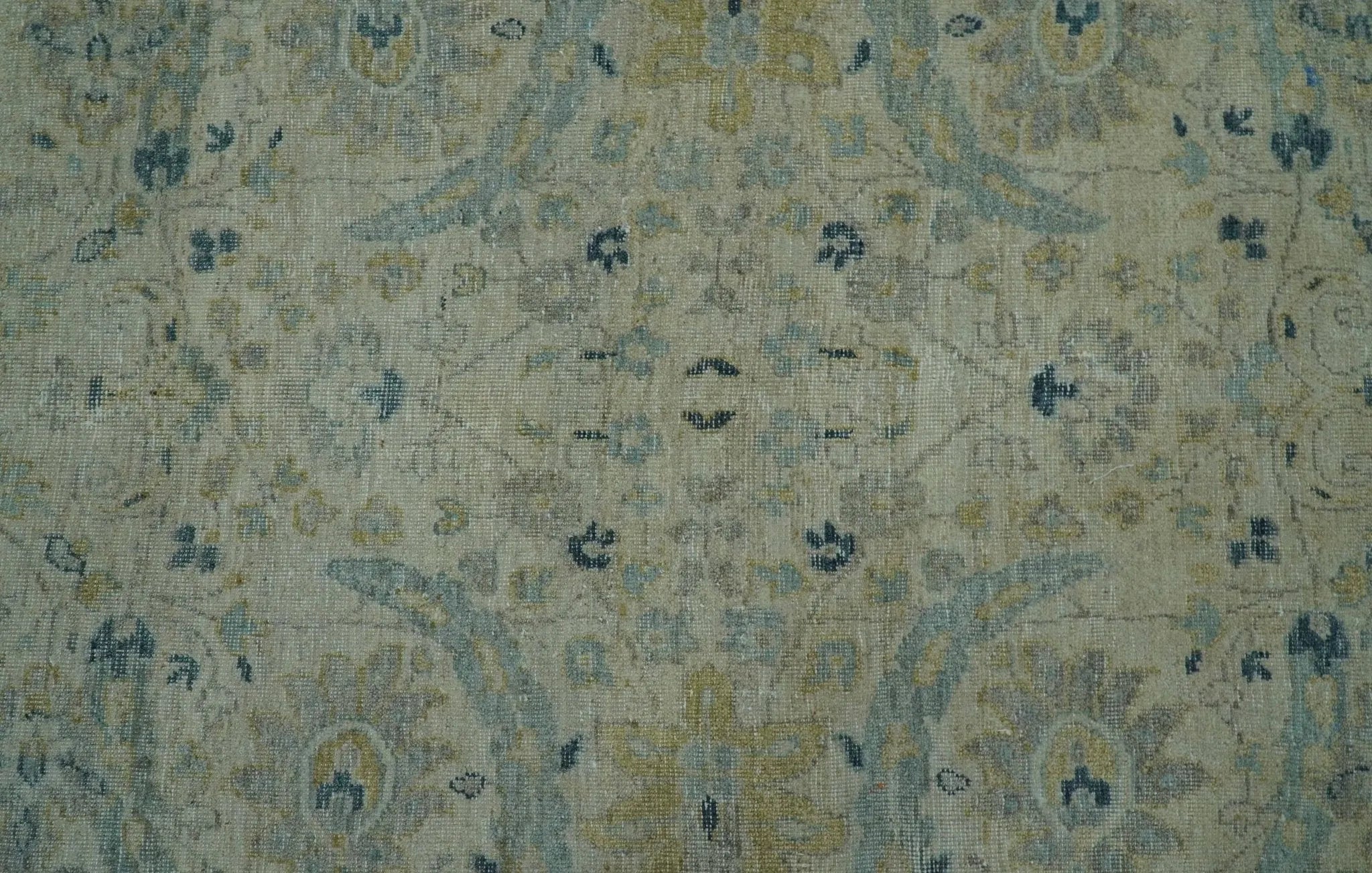 Custom Made Traditional Distressed Blue And Beige Hand Knotted wool area rug - The Rug Decor