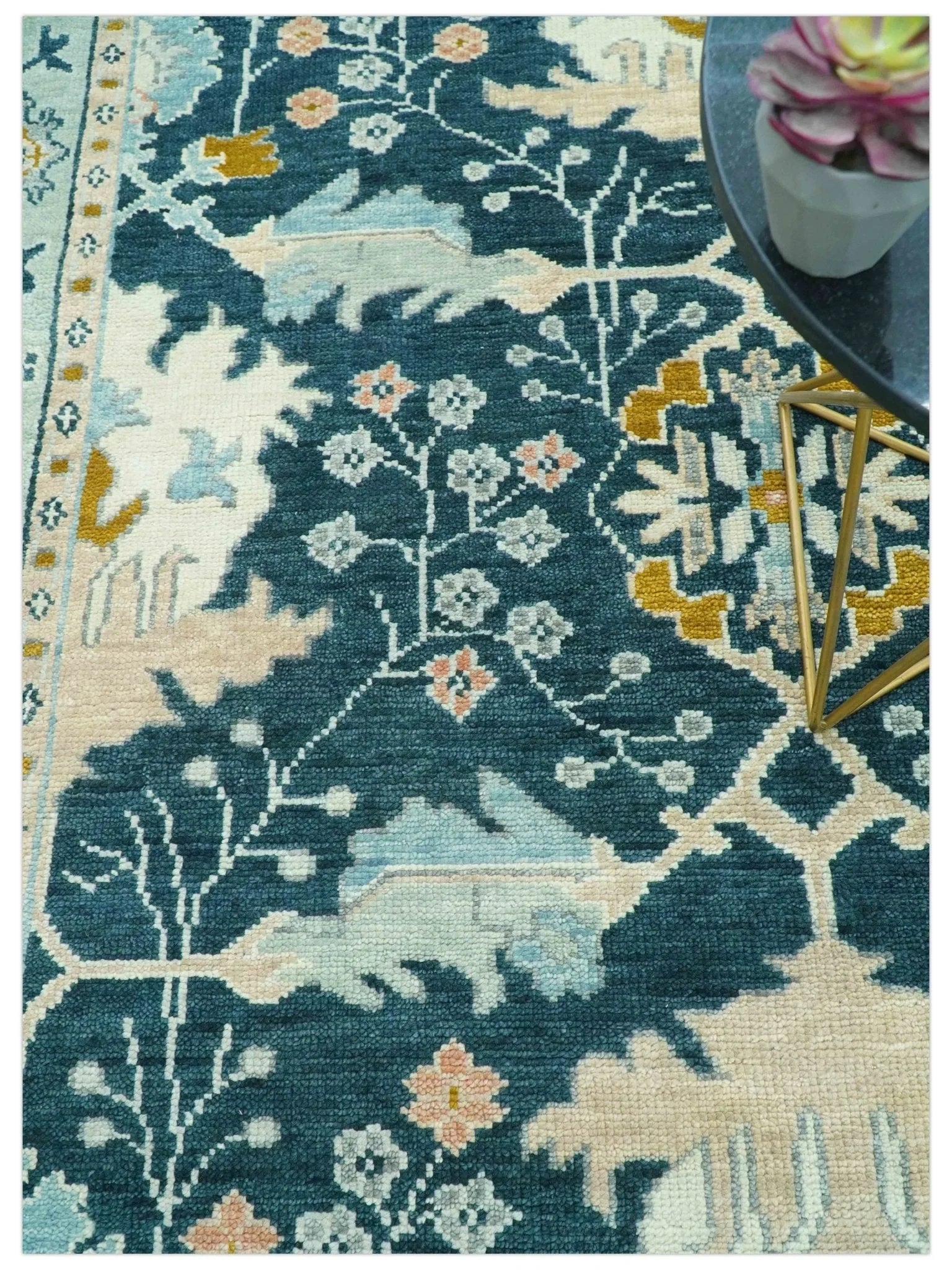 Custom Made Traditional Donegal Design Blue Hand Knotted wool area rug - The Rug Decor