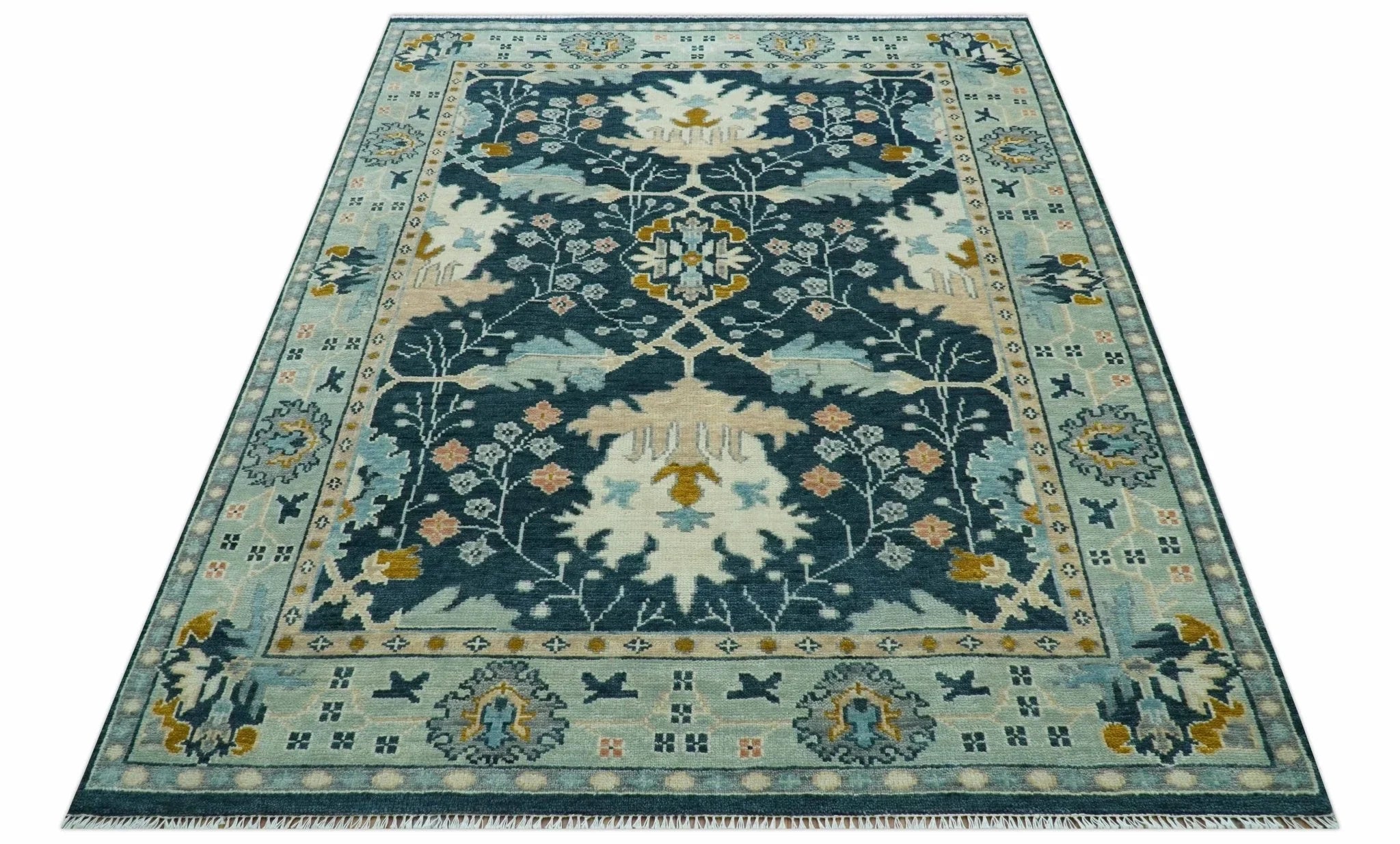 Custom Made Traditional Donegal Design Blue Hand Knotted wool area rug - The Rug Decor