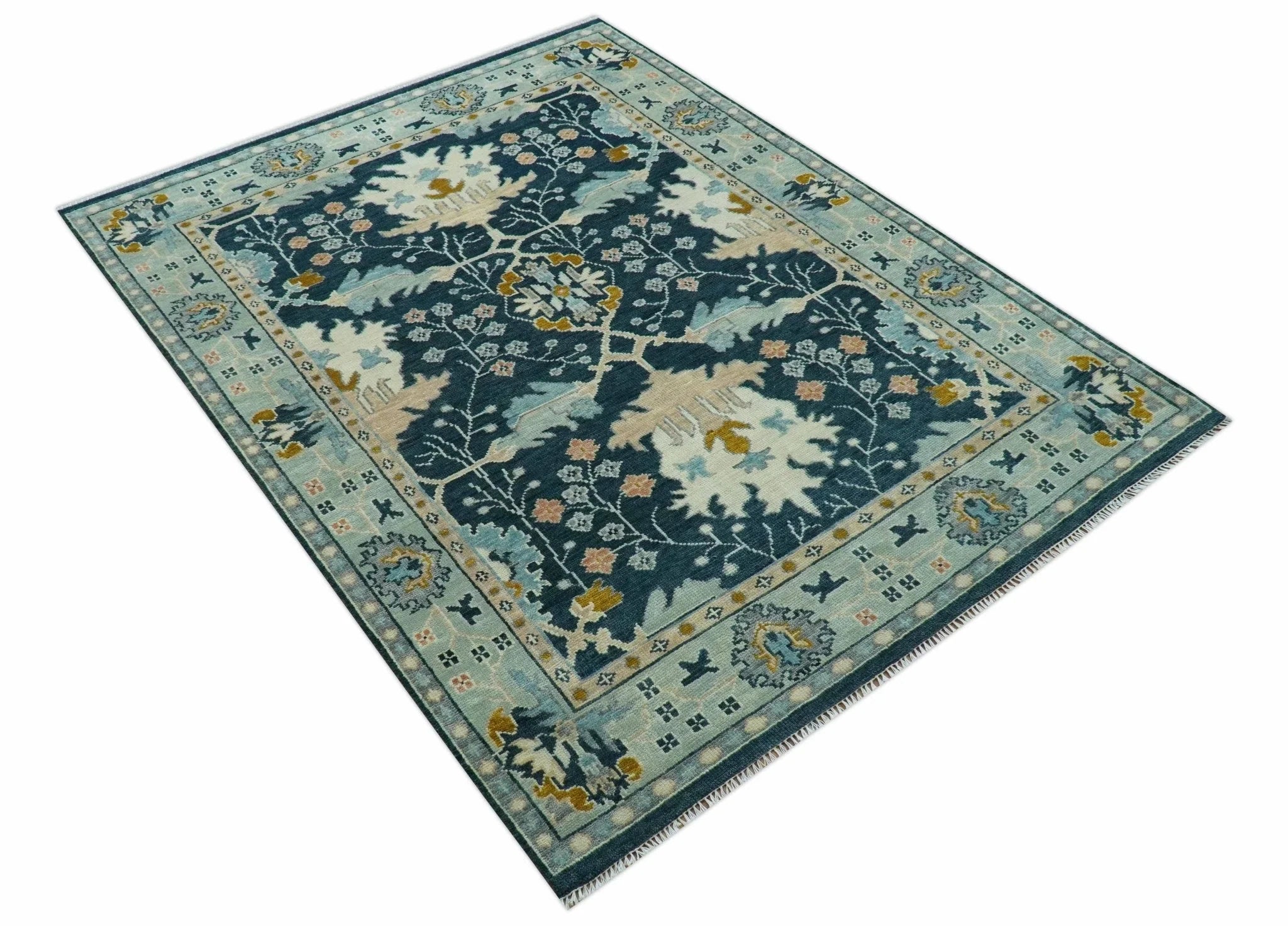Custom Made Traditional Donegal Design Blue Hand Knotted wool area rug - The Rug Decor