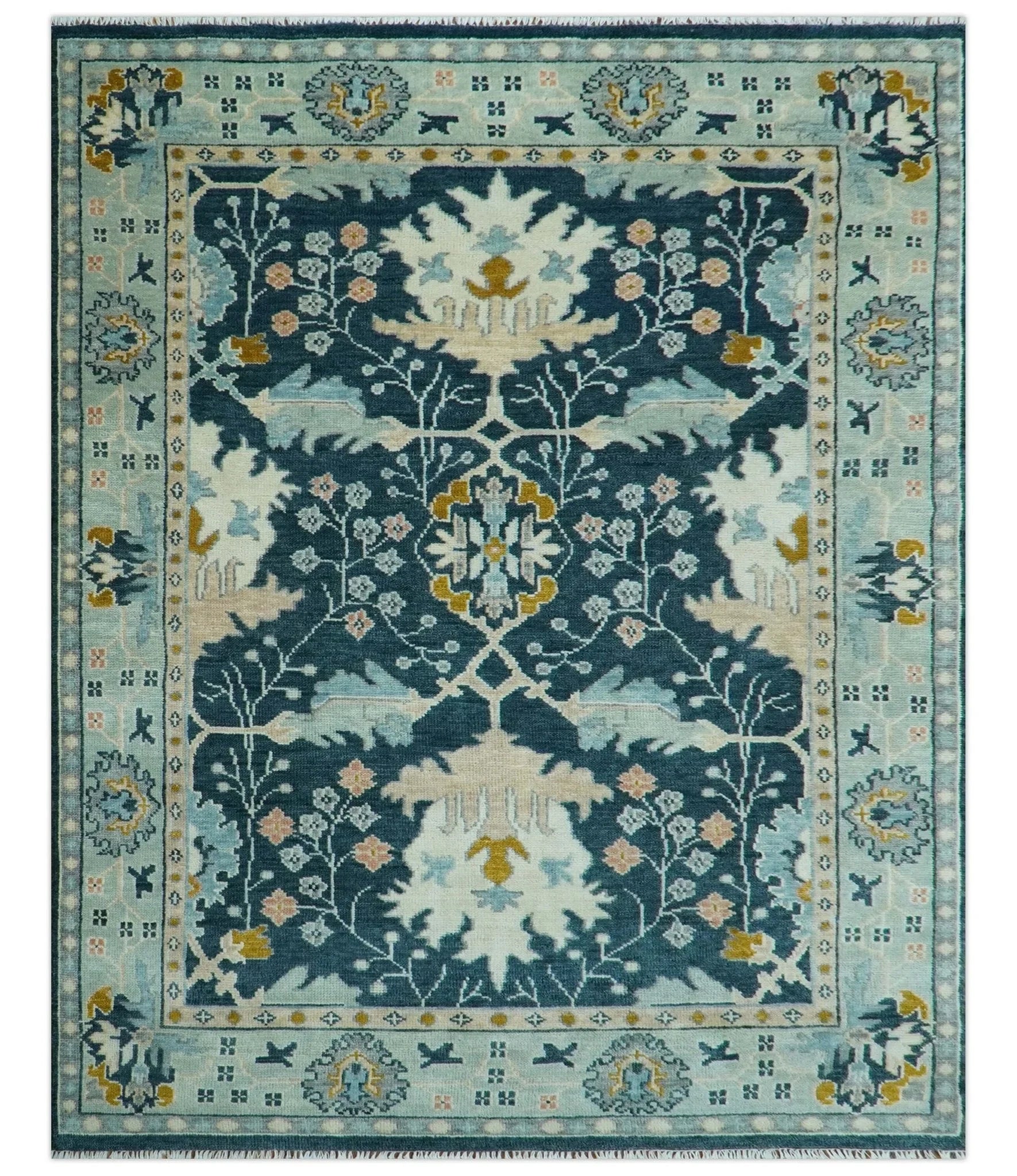 Custom Made Traditional Donegal Design Blue Hand Knotted wool area rug - The Rug Decor