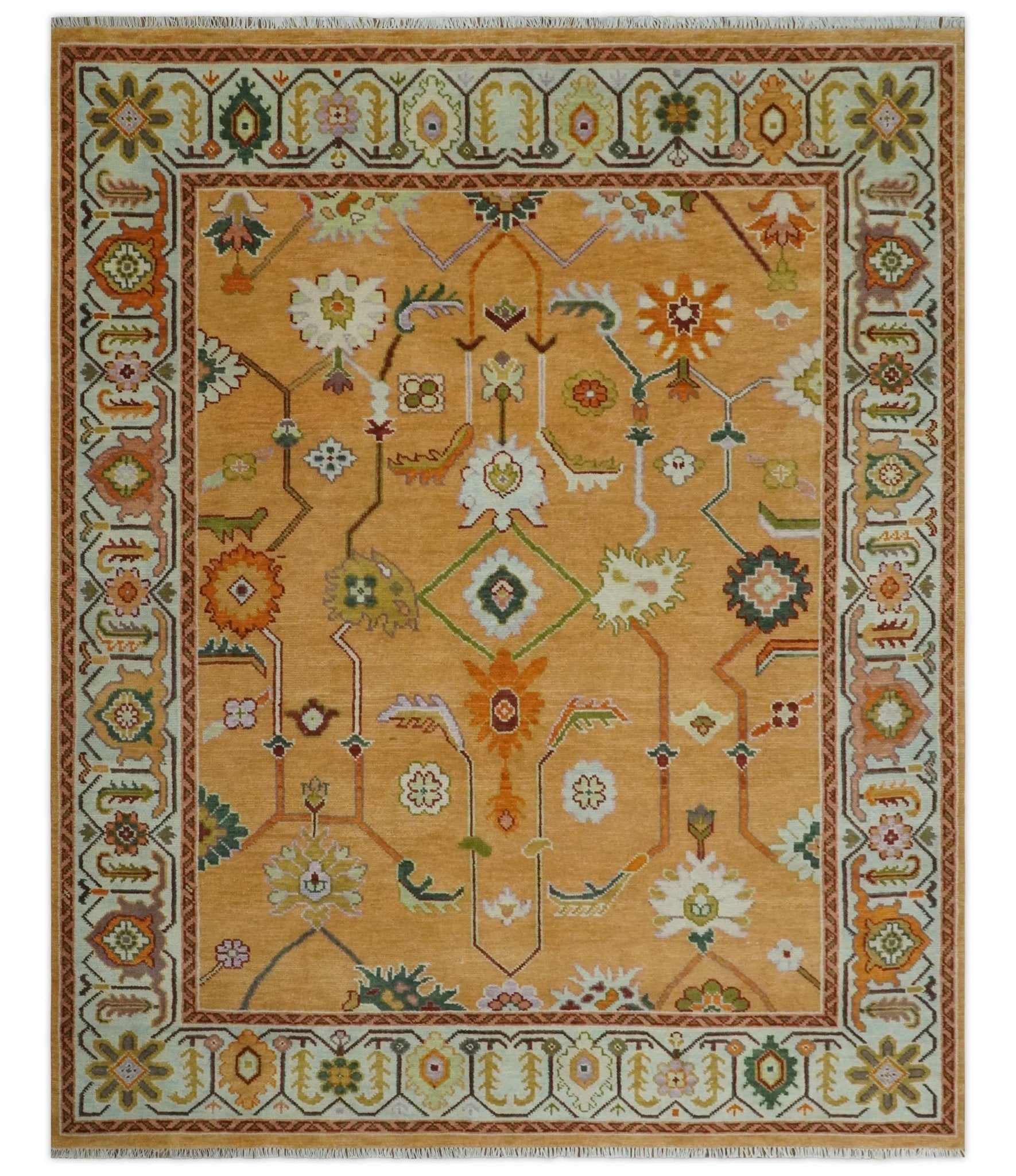 Custom Made Traditional Floral Dark Peach and Ivory Hand knotted Multi Size wool Area Rug - The Rug Decor