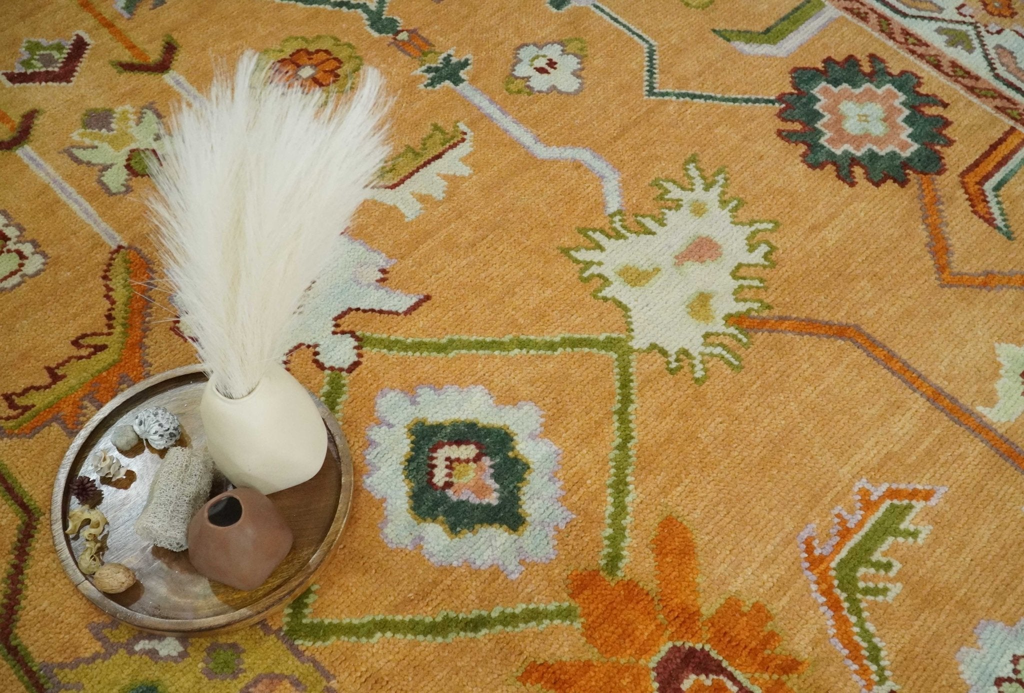 Custom Made Traditional Floral Dark Peach and Ivory Hand knotted Multi Size wool Area Rug - The Rug Decor