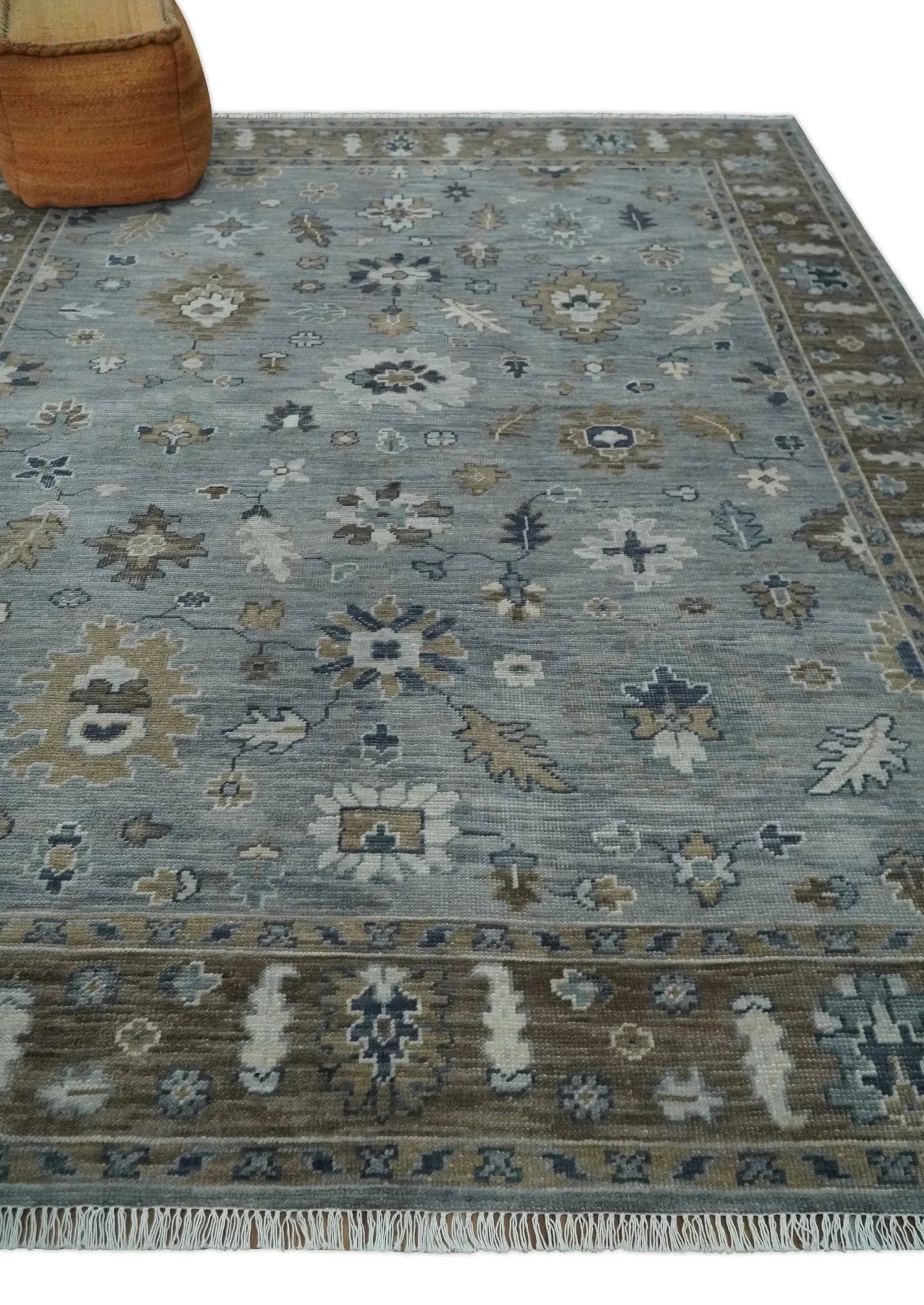 Custom Made Traditional Gray and Brown Multi Size Antique Style Hand knotted Wool Area Rug - The Rug Decor