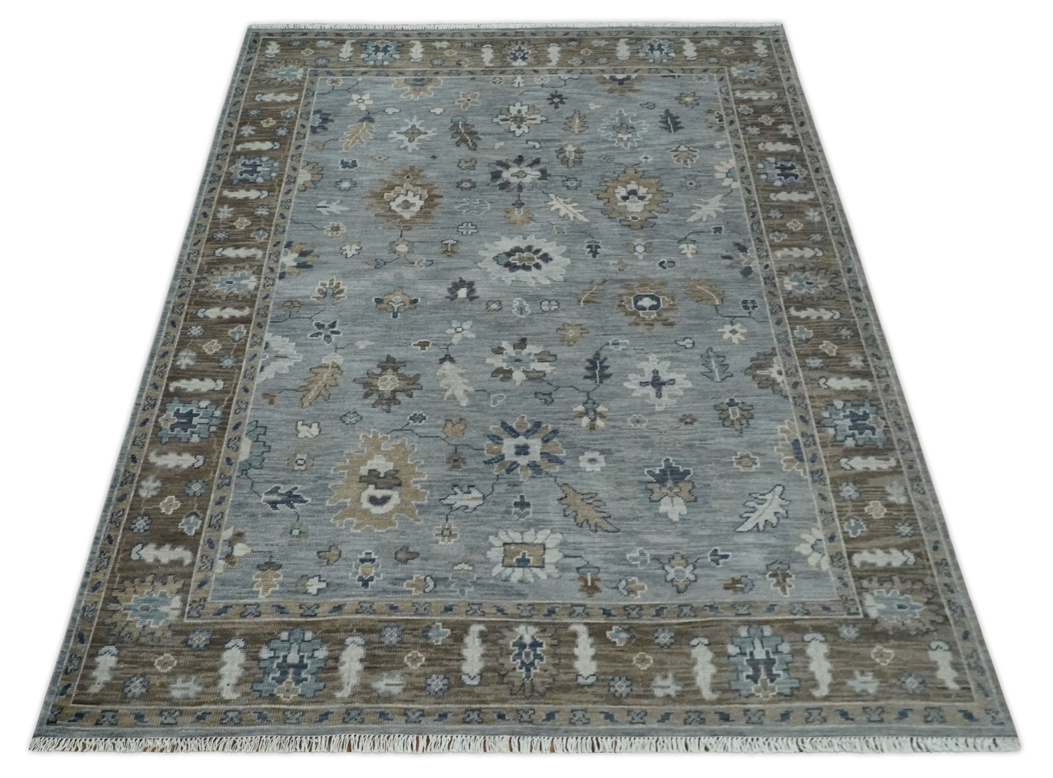 Custom Made Traditional Gray and Brown Multi Size Antique Style Hand knotted Wool Area Rug - The Rug Decor