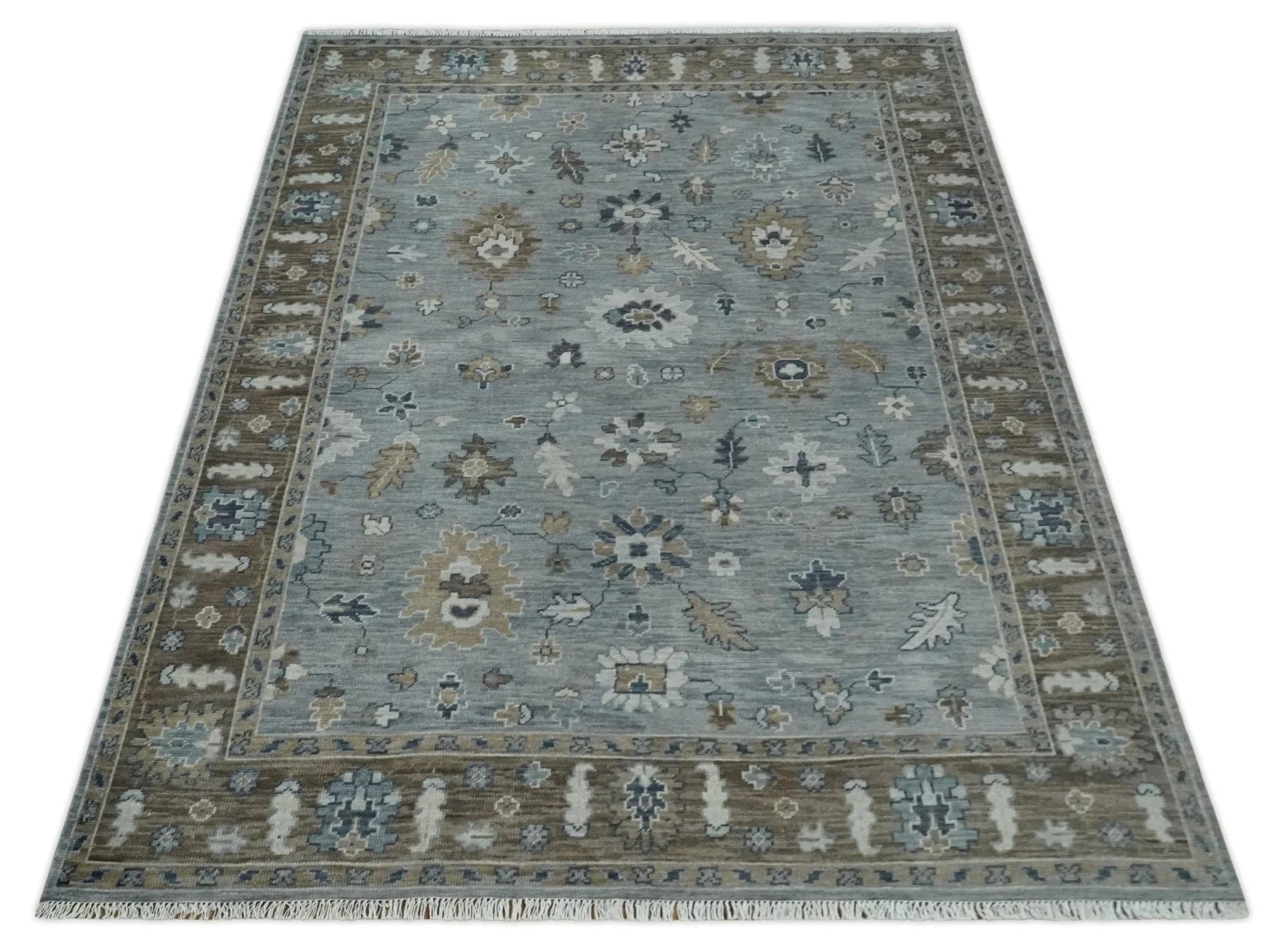 Custom Made Traditional Gray and Brown Multi Size Antique Style Hand knotted Wool Area Rug - The Rug Decor