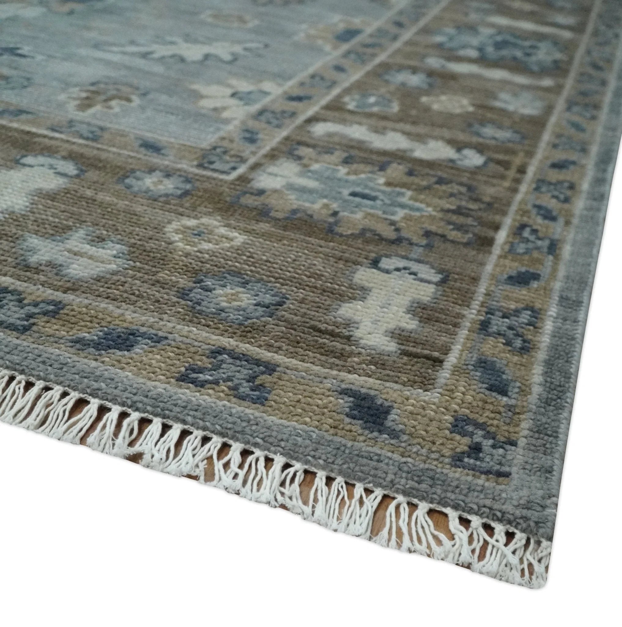 Custom Made Traditional Gray and Brown Multi Size Antique Style Hand knotted Wool Area Rug - The Rug Decor