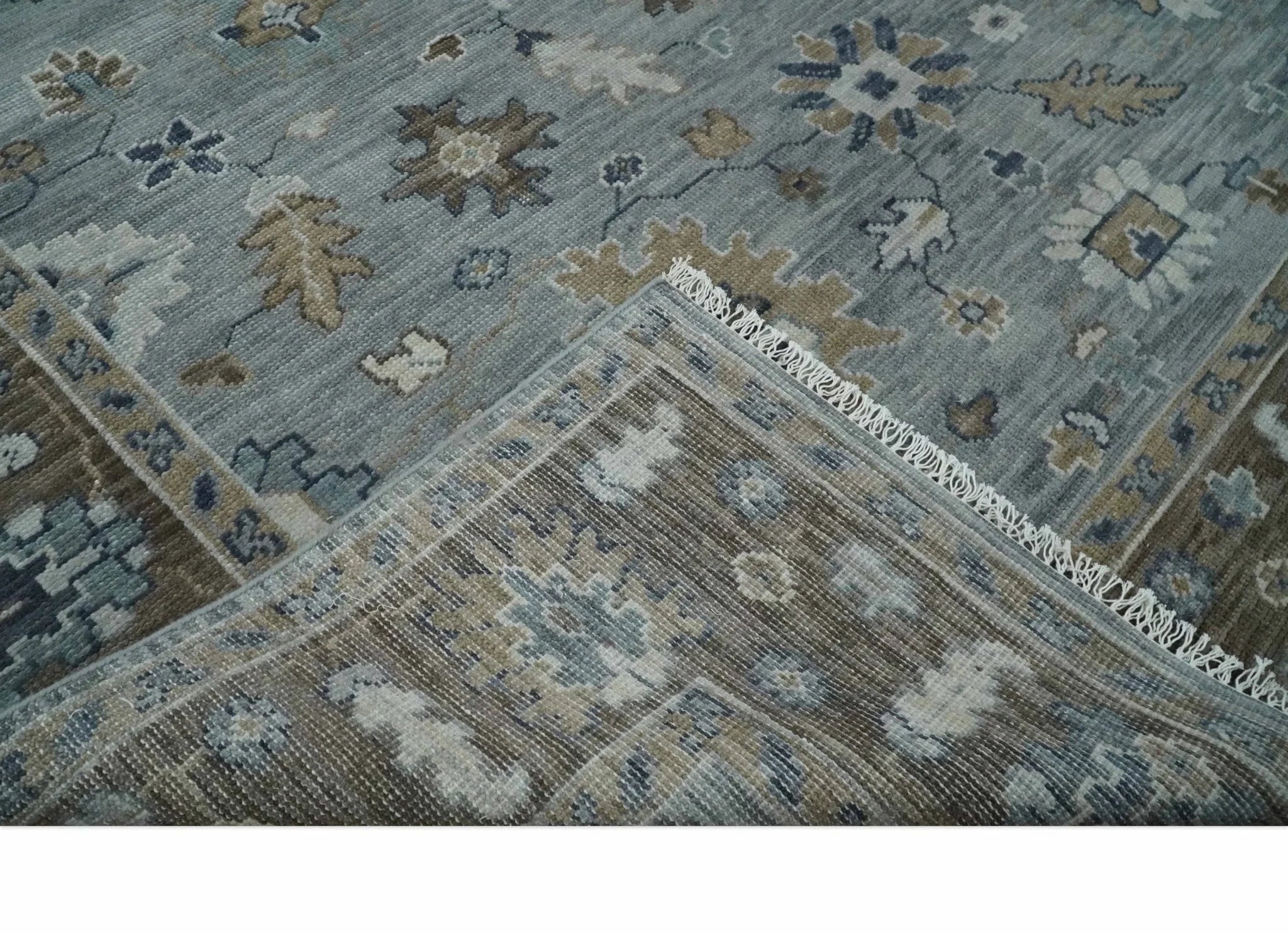 Custom Made Traditional Gray and Brown Multi Size Antique Style Hand knotted Wool Area Rug - The Rug Decor