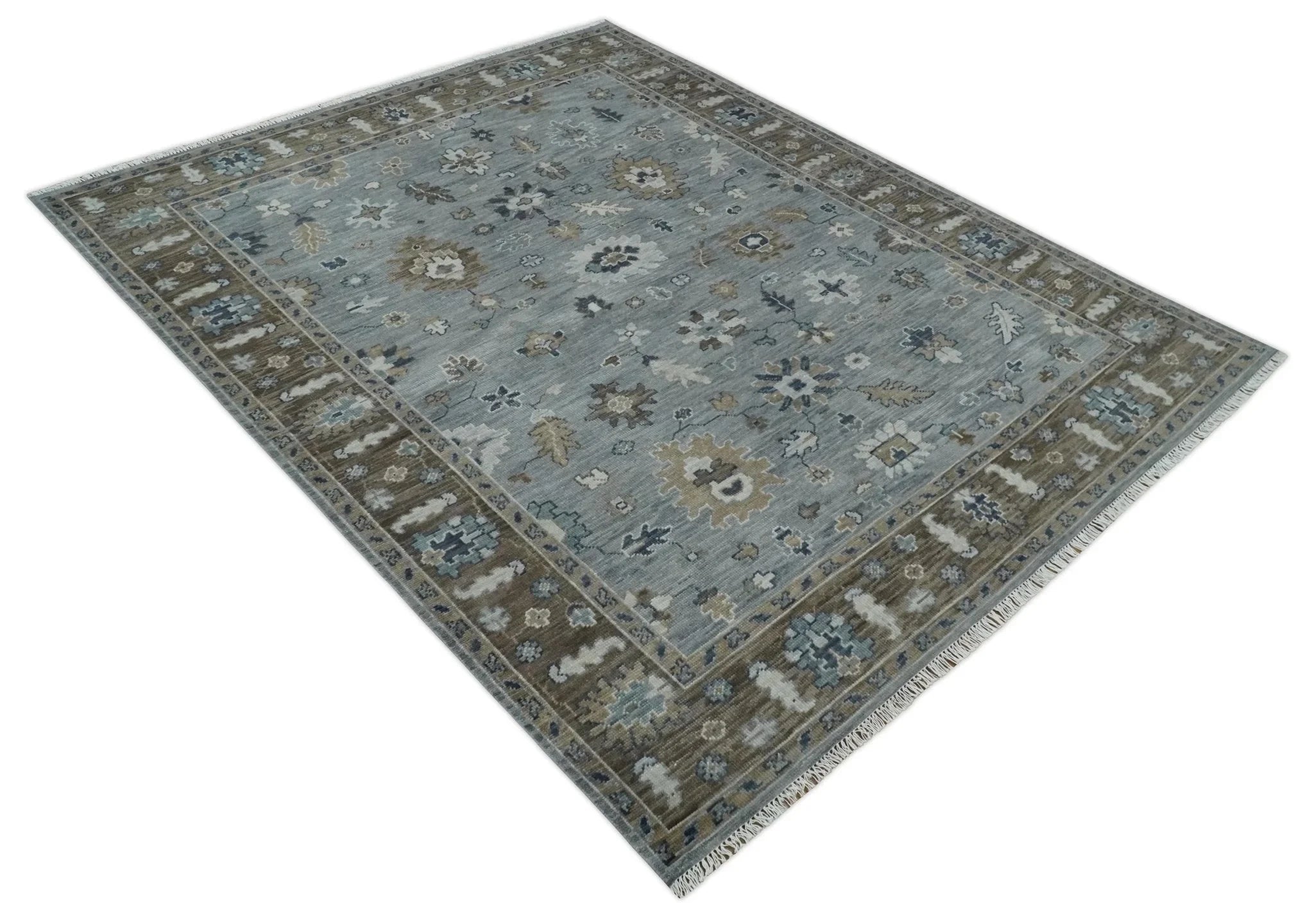 Custom Made Traditional Gray and Brown Multi Size Antique Style Hand knotted Wool Area Rug - The Rug Decor