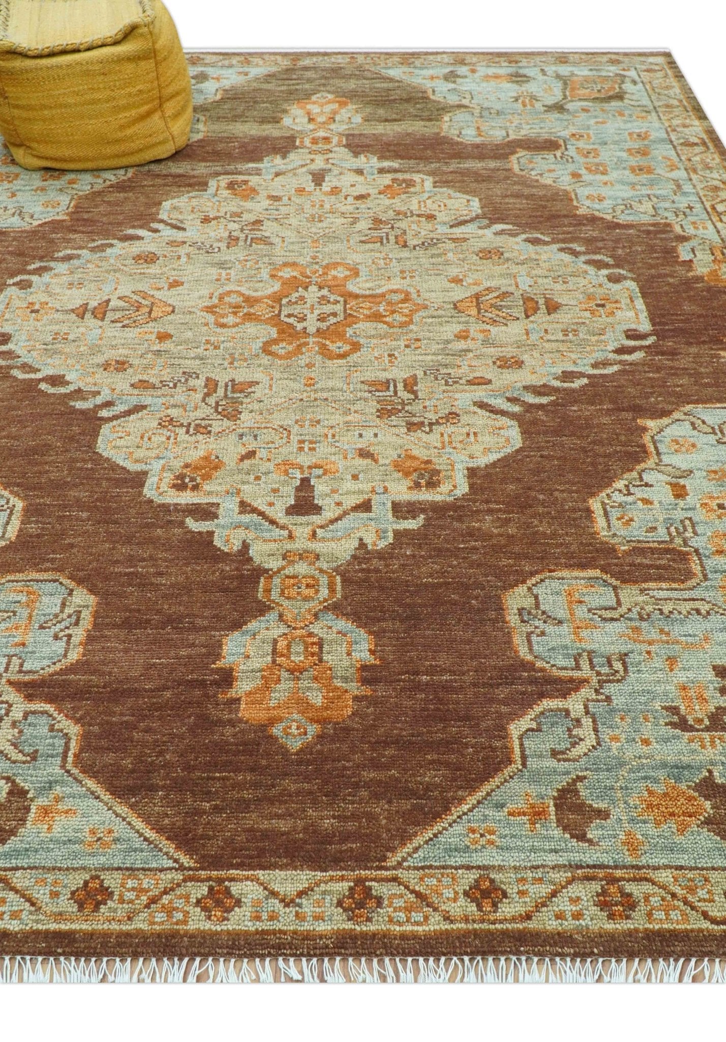 Custom Made Traditional Heriz Brown, Beige and Rust Hand Knotted wool area rug - The Rug Decor
