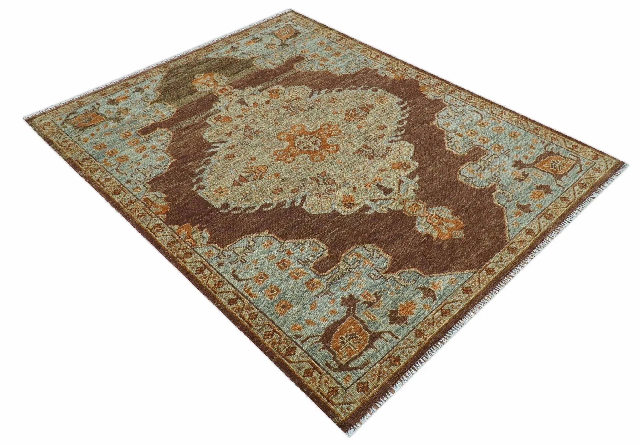 Custom Made Traditional Heriz Brown, Beige and Rust Hand Knotted wool area rug - The Rug Decor