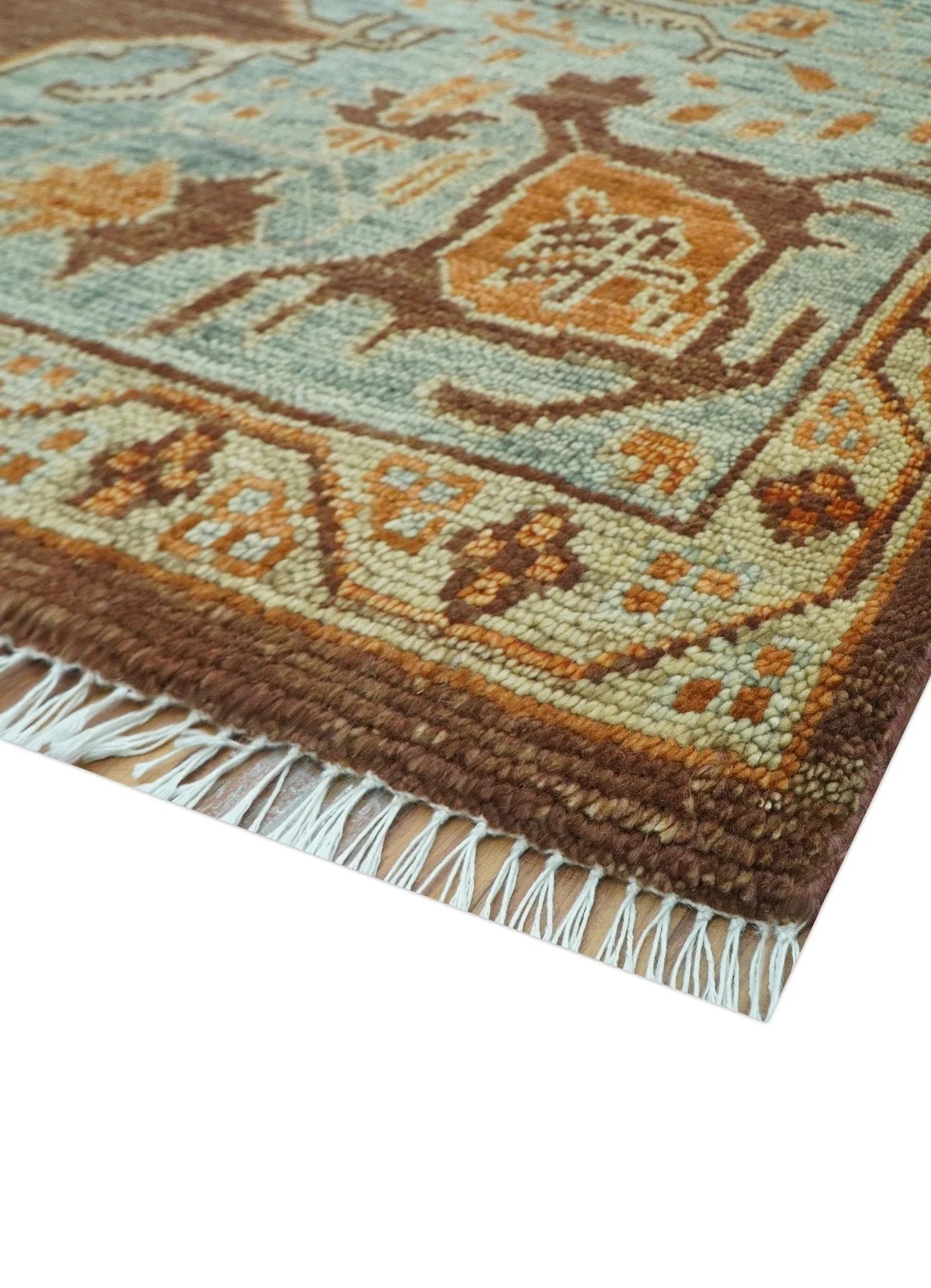 Custom Made Traditional Heriz Brown, Beige and Rust Hand Knotted wool area rug - The Rug Decor