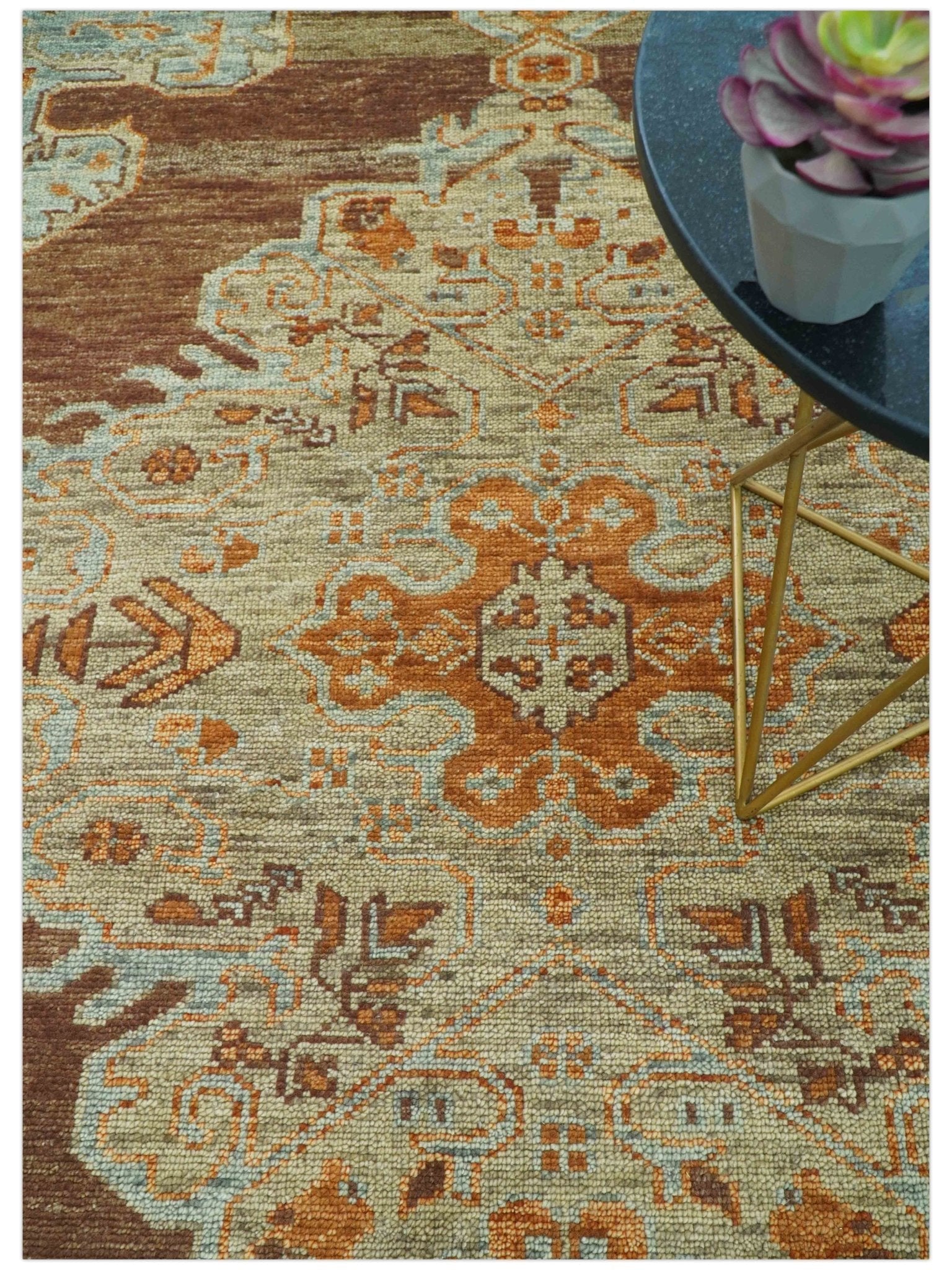 Custom Made Traditional Heriz Brown, Beige and Rust Hand Knotted wool area rug - The Rug Decor