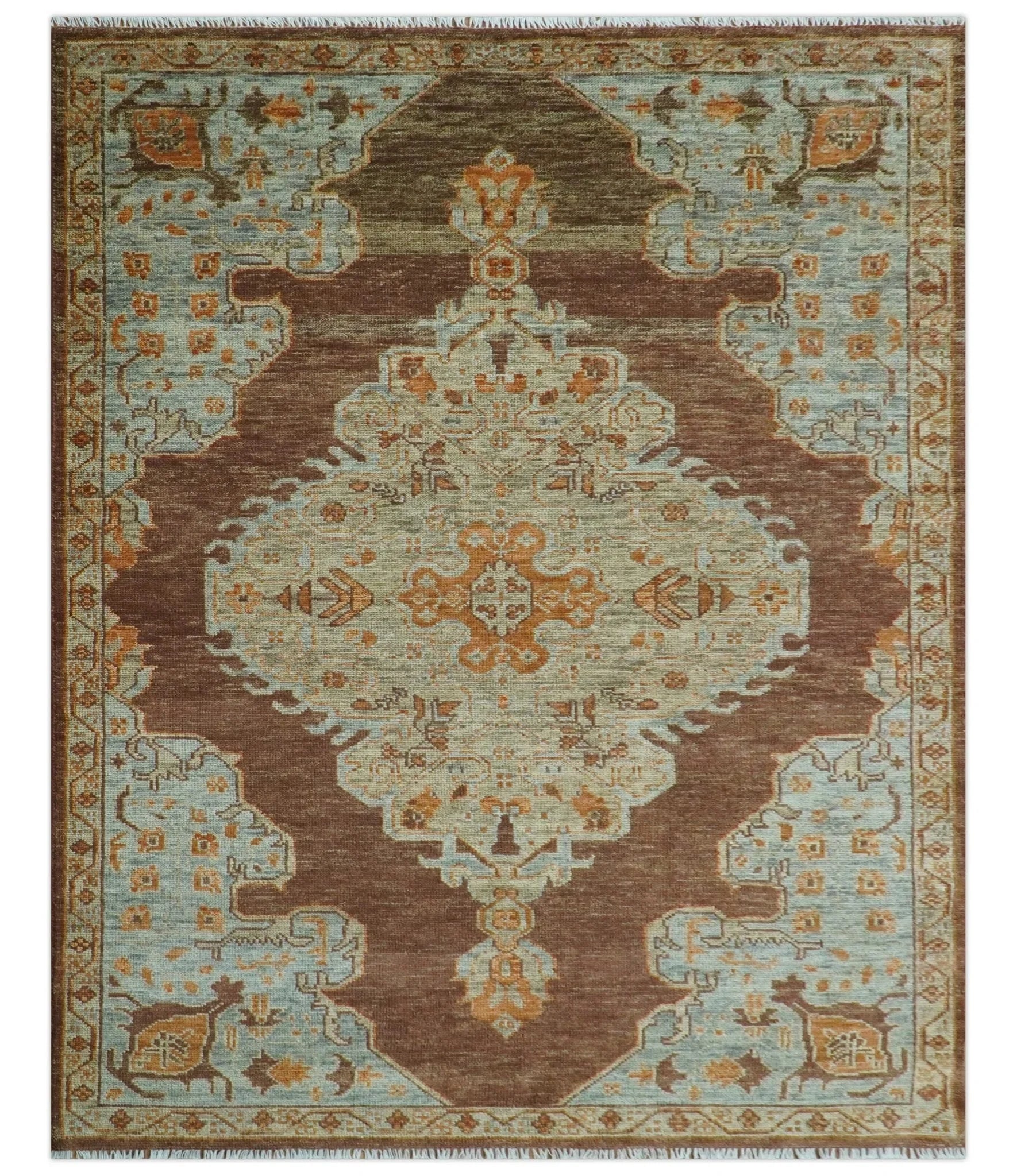 Custom Made Traditional Heriz Brown, Beige and Rust Hand Knotted wool area rug - The Rug Decor