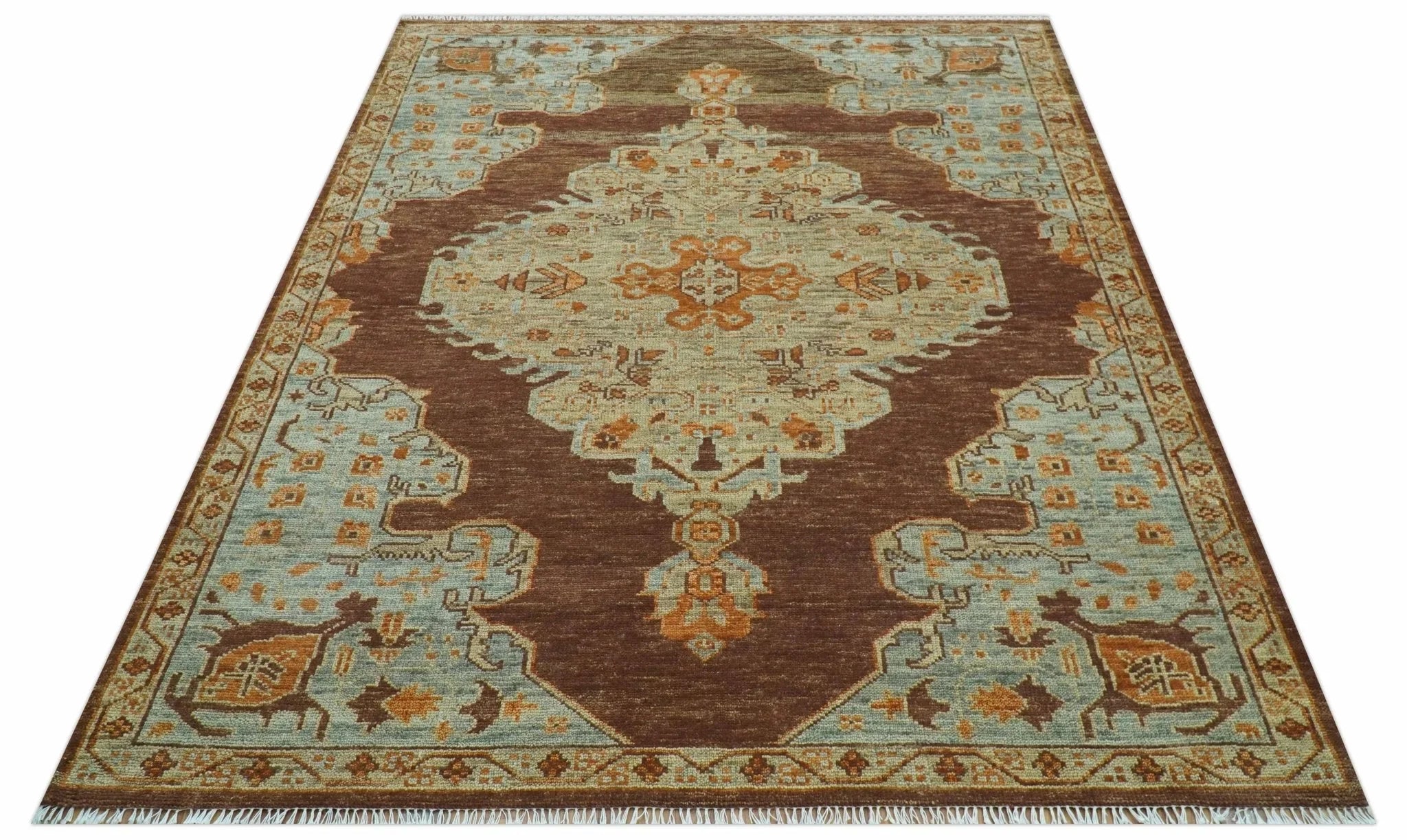 Custom Made Traditional Heriz Brown, Beige and Rust Hand Knotted wool area rug - The Rug Decor