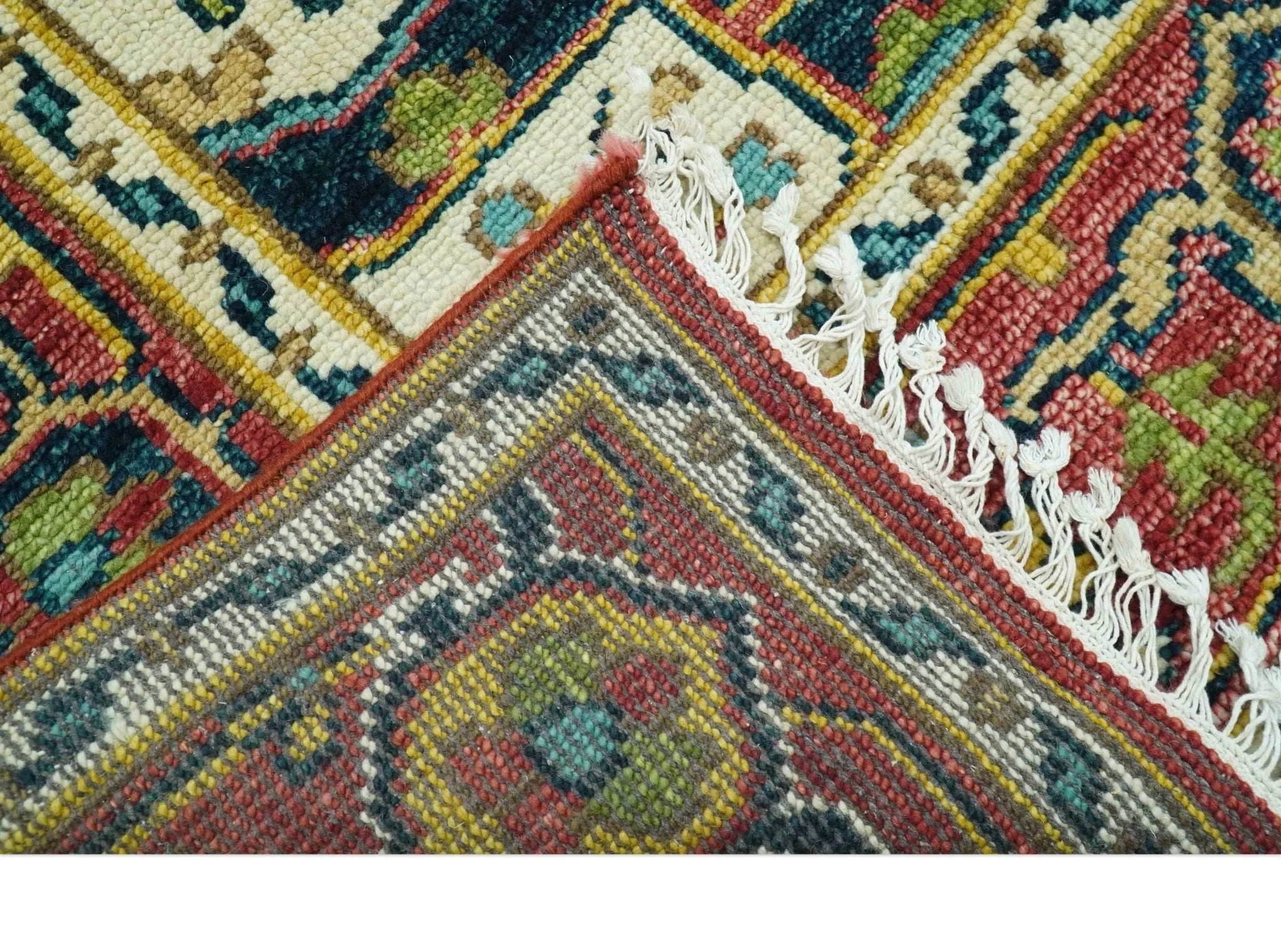 Custom Made Traditional Heriz Red And Ivory Hand Knotted Wool Rug - The Rug Decor