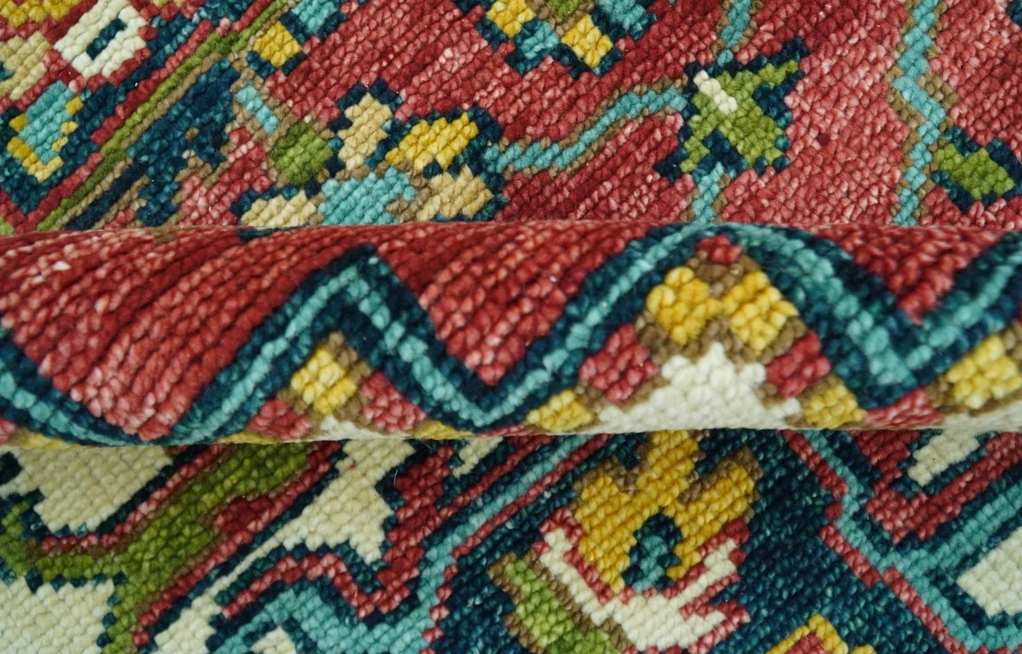 Custom Made Traditional Heriz Red And Ivory Hand Knotted Wool Rug - The Rug Decor