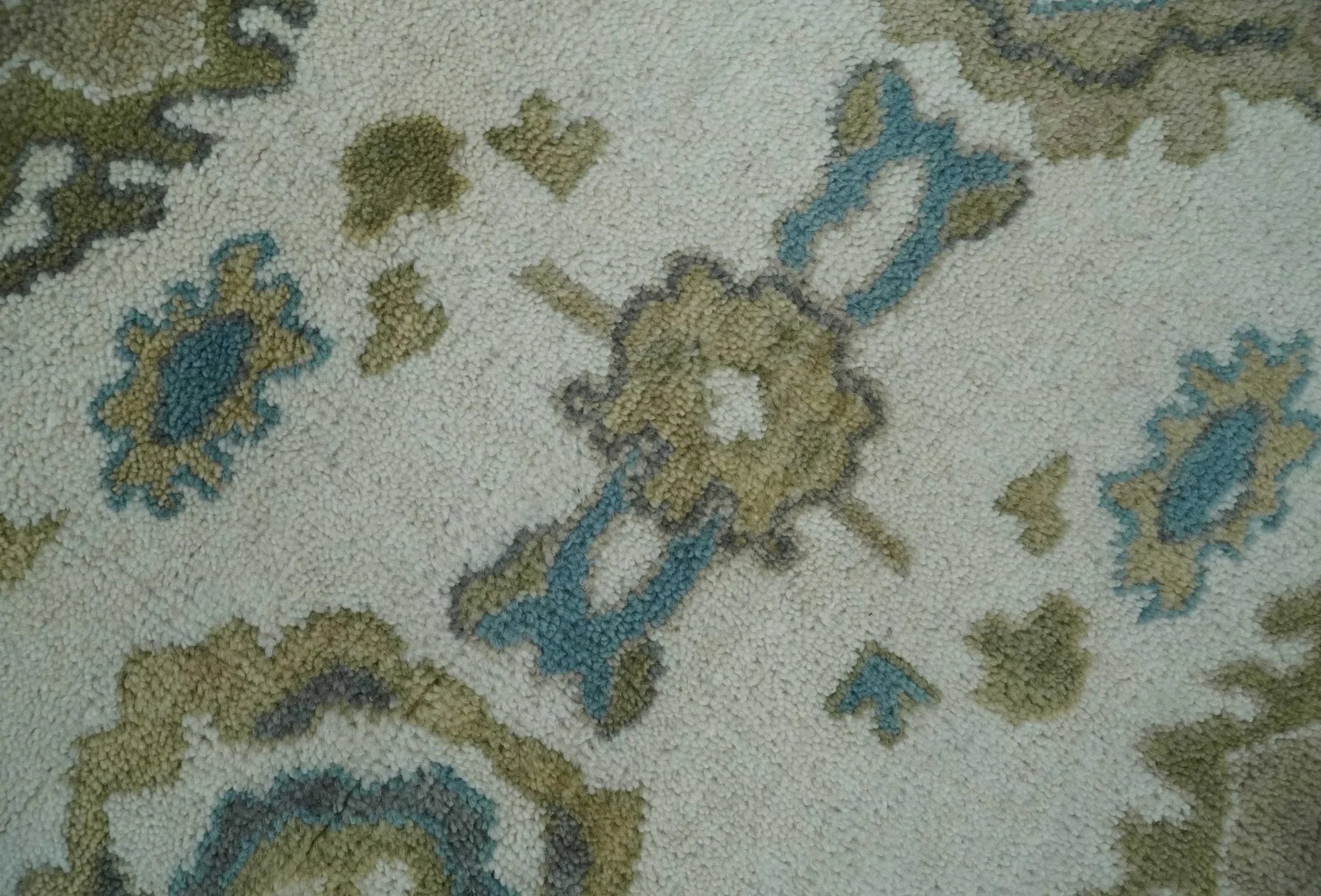 Custom Made Traditional Ivory and Charcoal Hand knotted Oushak Wool Area Rug - The Rug Decor