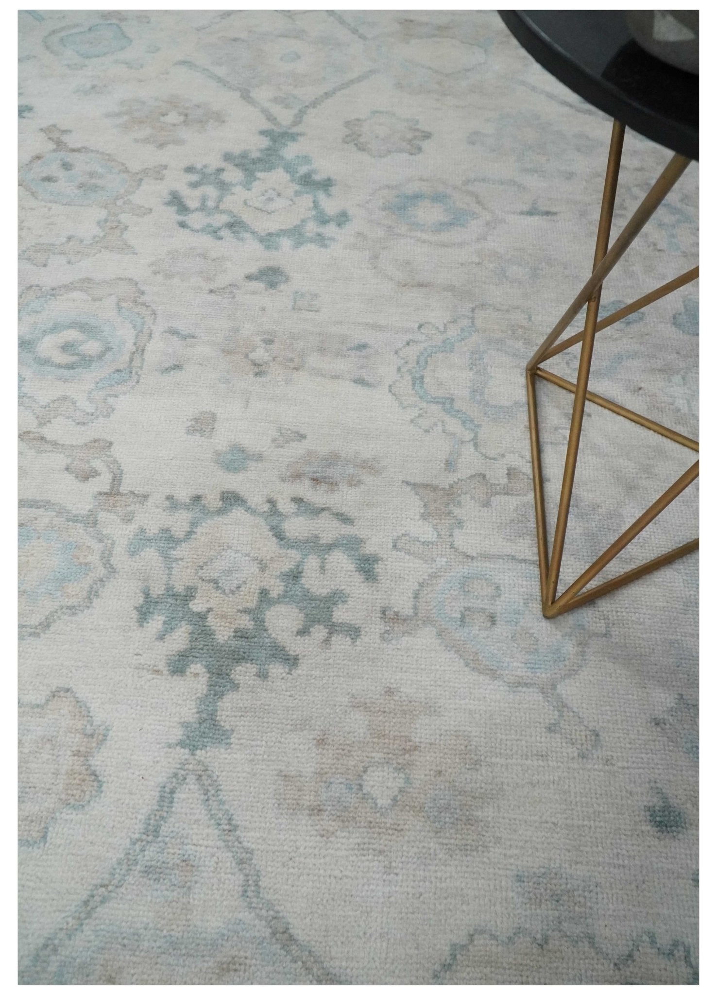 Custom Made Traditional Ivory and Silver Antique Style Oushak Hand knotted Wool Area Rug - The Rug Decor