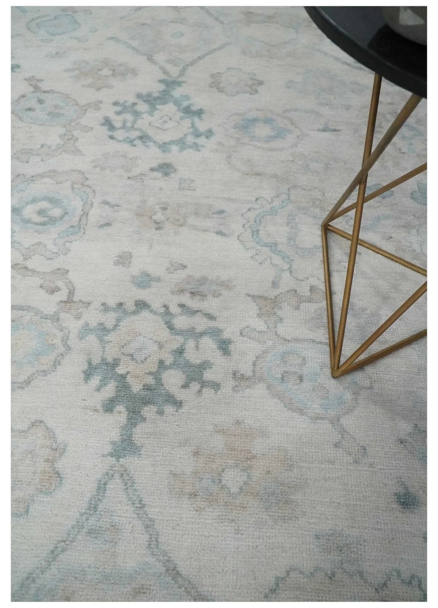 Custom Made Traditional Ivory and Silver Antique Style Oushak Hand knotted Wool Area Rug - The Rug Decor