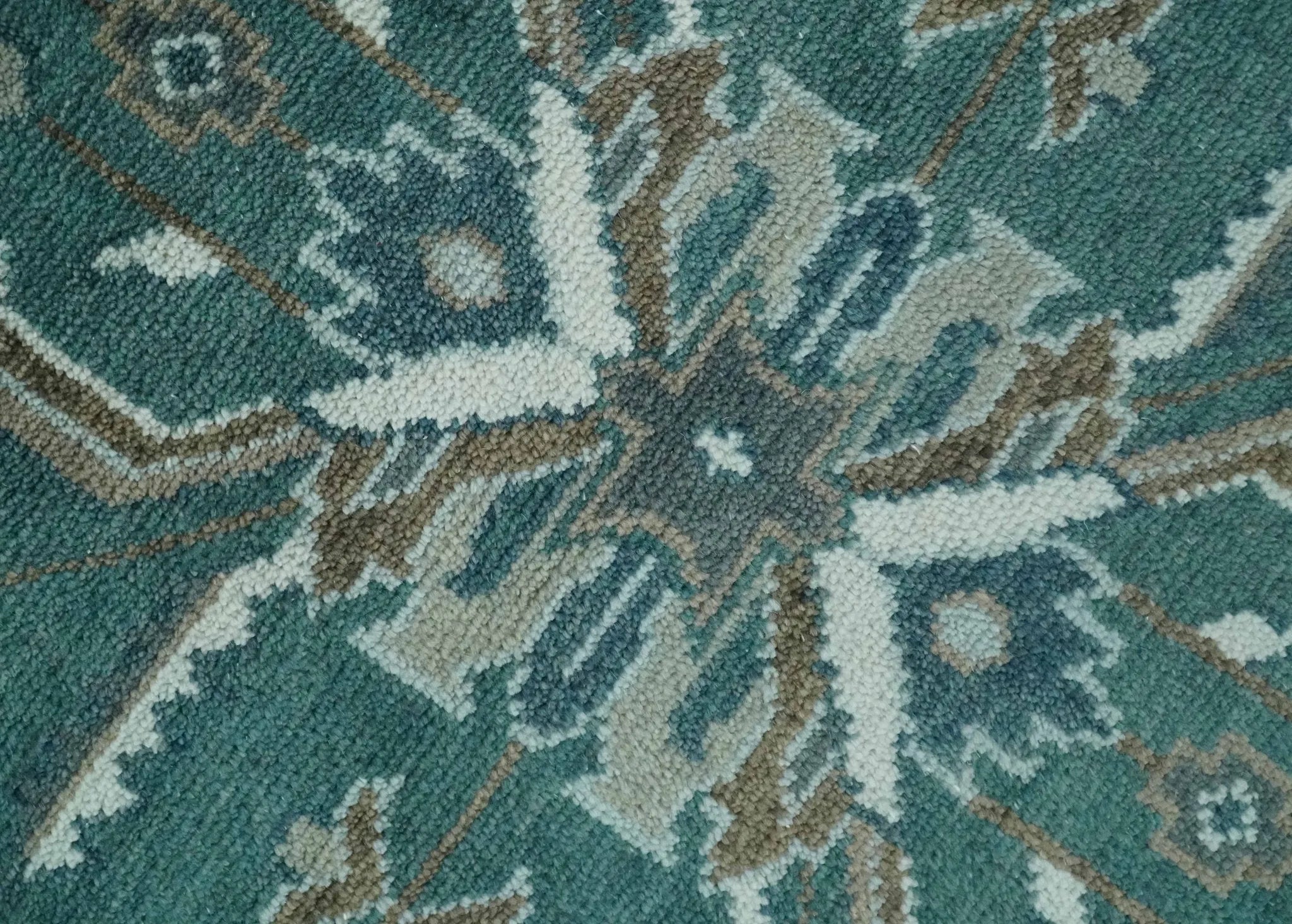 Custom Made Traditional Mamluk Design Teal, Ivory and Brown Hand Knotted wool Area Rug